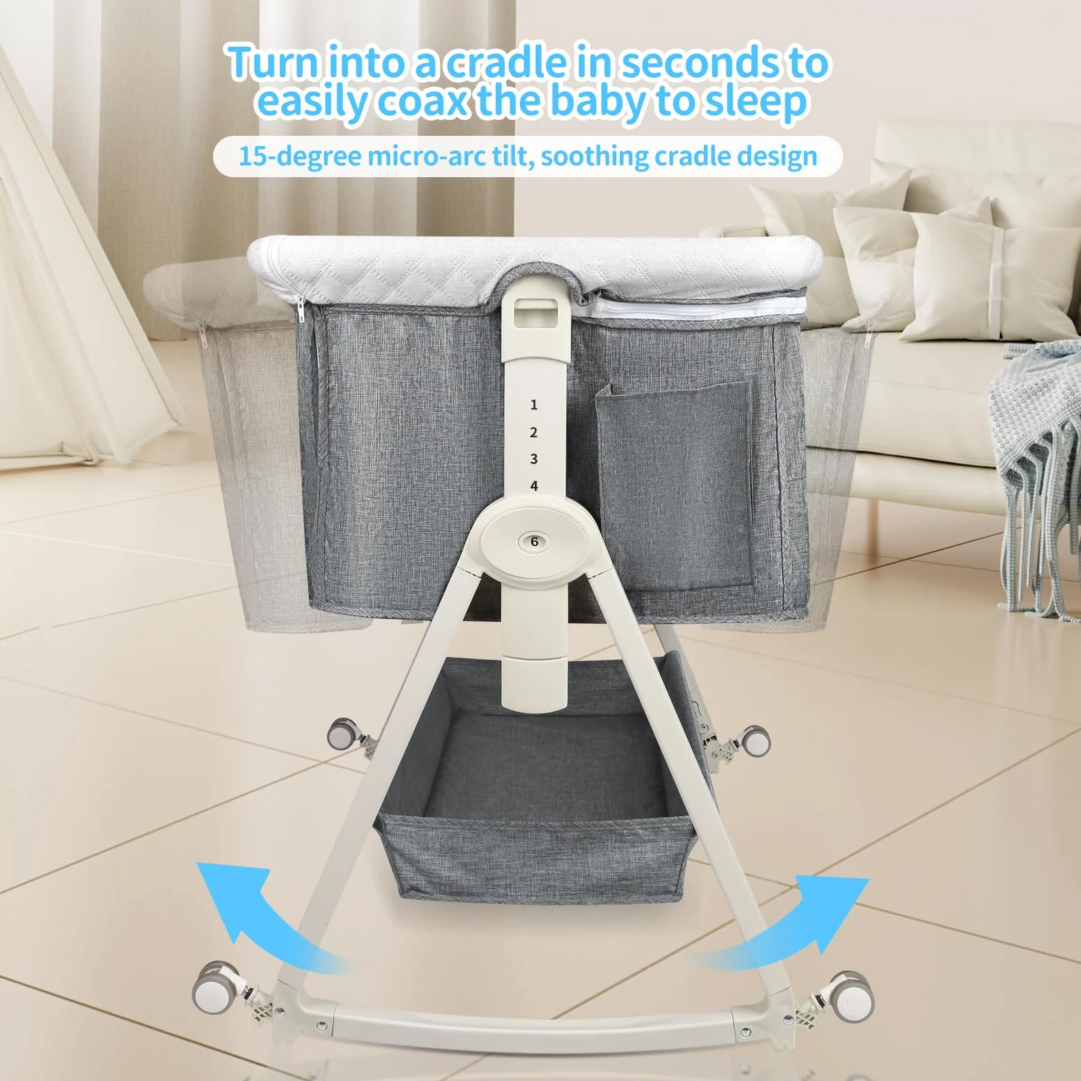 HUOLE 3 in 1 Berceau Cododo avec Matelas et Moustiquaire, lit bébé Portable avec roulettes, 92x52x106-118 cm Gris Lin