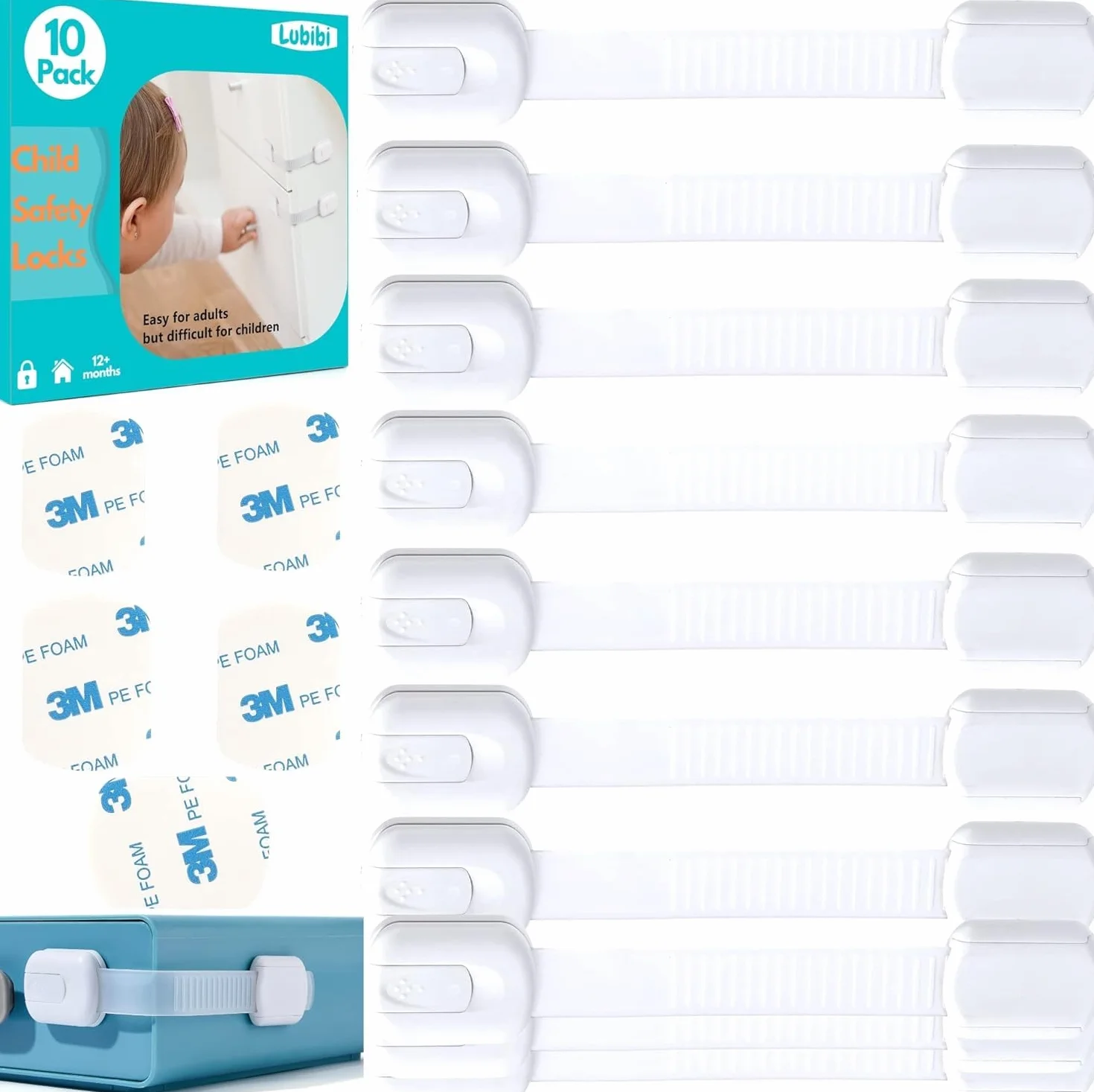 Lot de 10 Serrures de Sécurité Bébé pour Tiroirs et Armoires Lubibi, Ajustable Facile à Installer