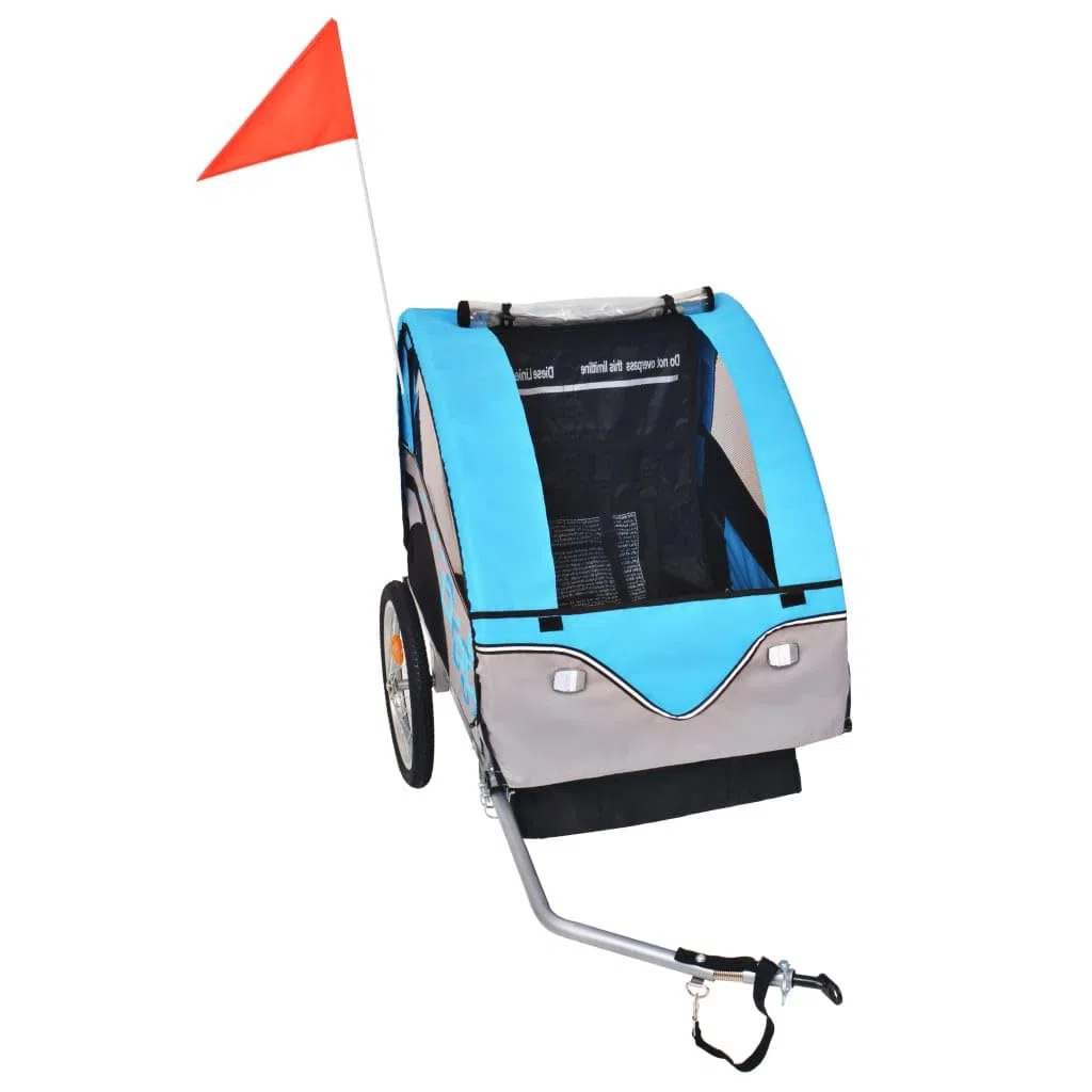 SKM Remorque de vélo pour Enfants Gris et Bleu 30 kg, Weight:11.5 kg,91373