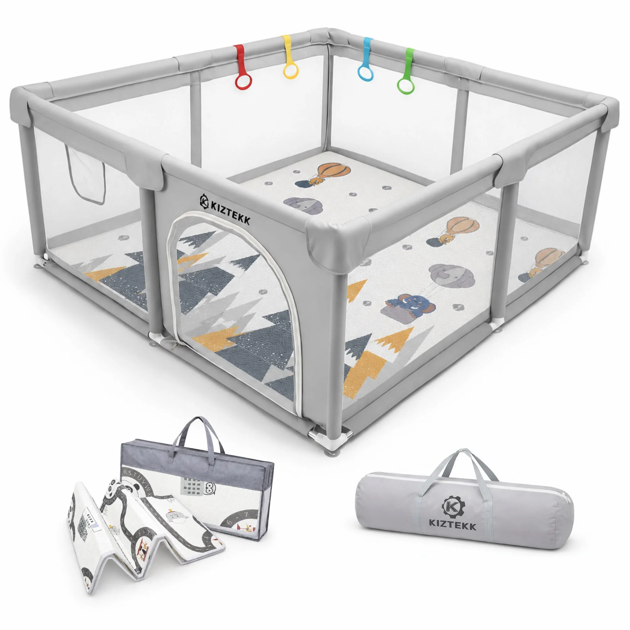 Parc Bebe 150x150 cm Pliable avec Tapis de Sol - Visibilité 360° - 2 Sacs de Rangement