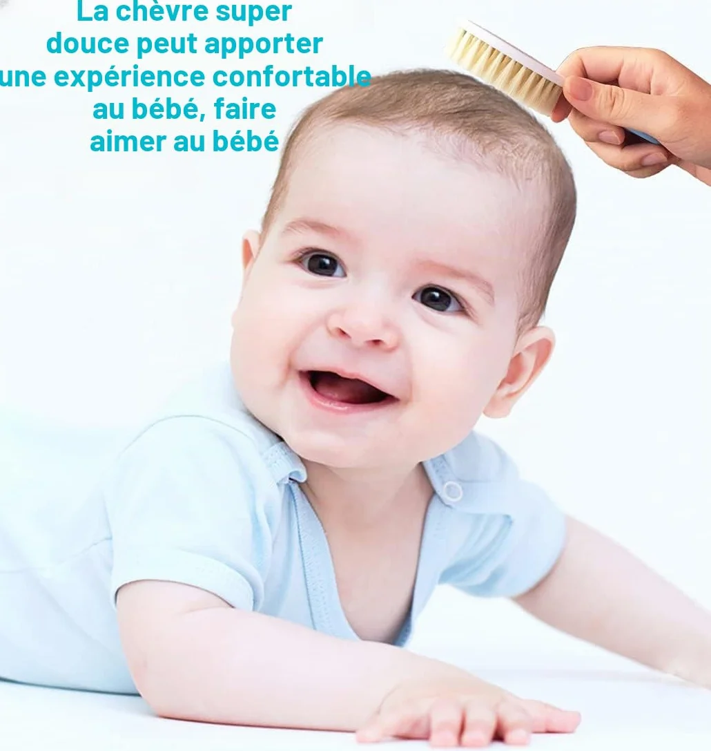 Brosse à cheveux bébé poils naturels doux peigne cadeau fête prénatale bleu