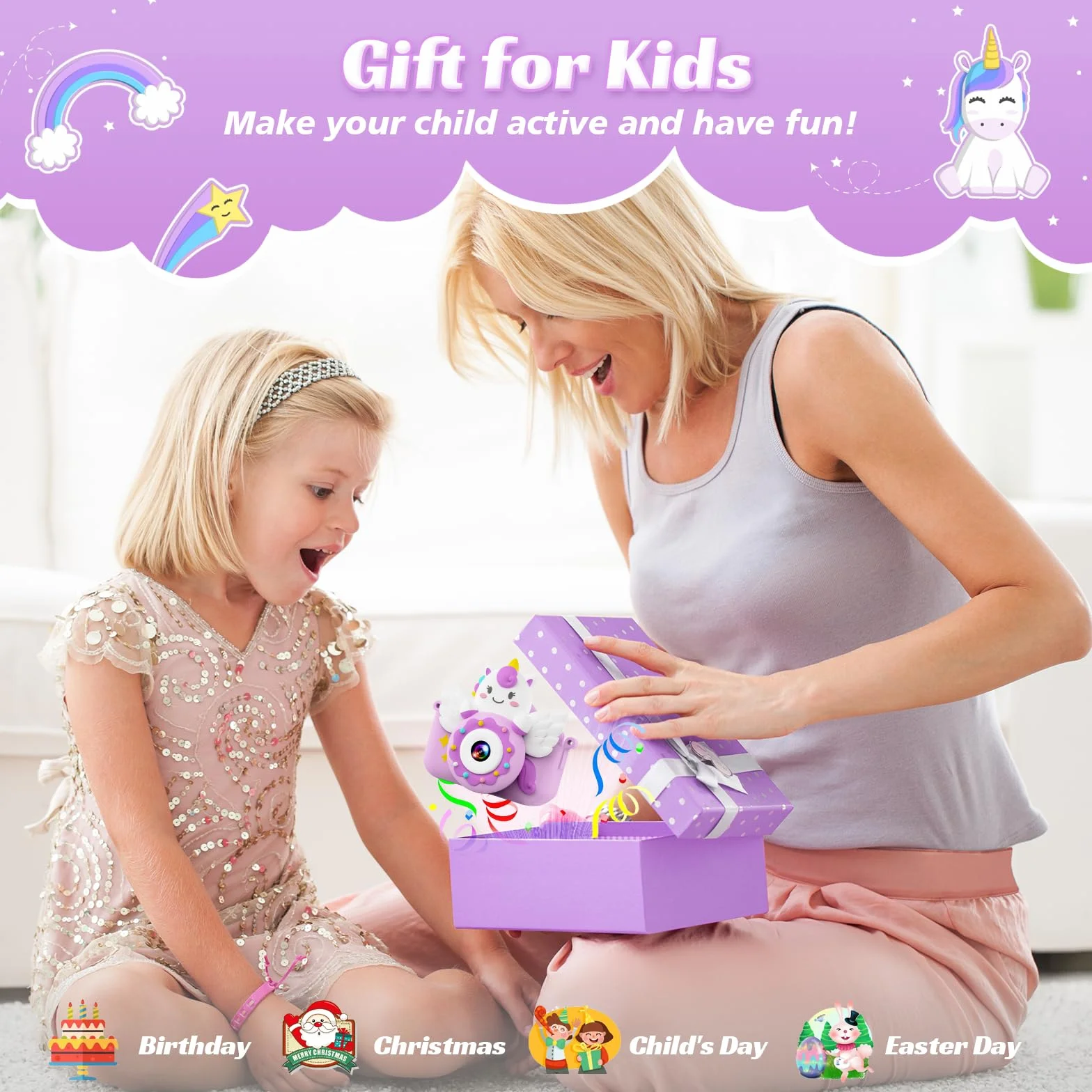 TIATUA Appareil Photo Enfant 2.0 Pouces Numérique 20MP 1080P Caméra Vidéo Selfie 32G Carte Violet