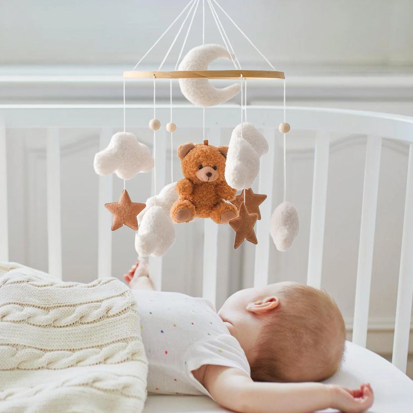 Mobile Pour Lit Bébé Décor Étoile Ours Tourne 360° pour Fille Garçon Berceau