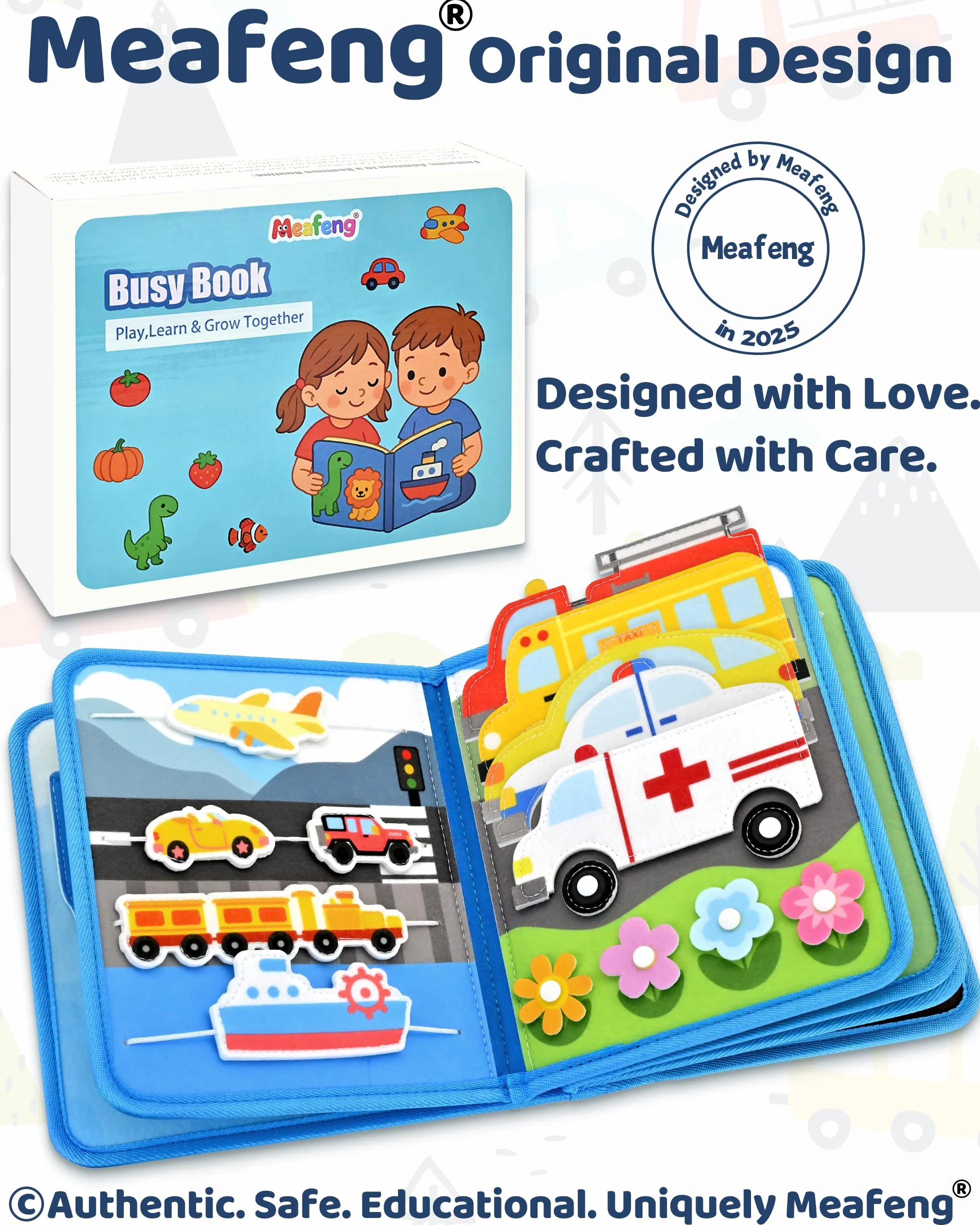 Busy Board Book pour Enfant 12-36 Mois – Livre Quiet 3D Véhicules Montessori, Jeux de Voyage Avion Voiture – Cadeau Anniversaire Bébé 1-3 Ans