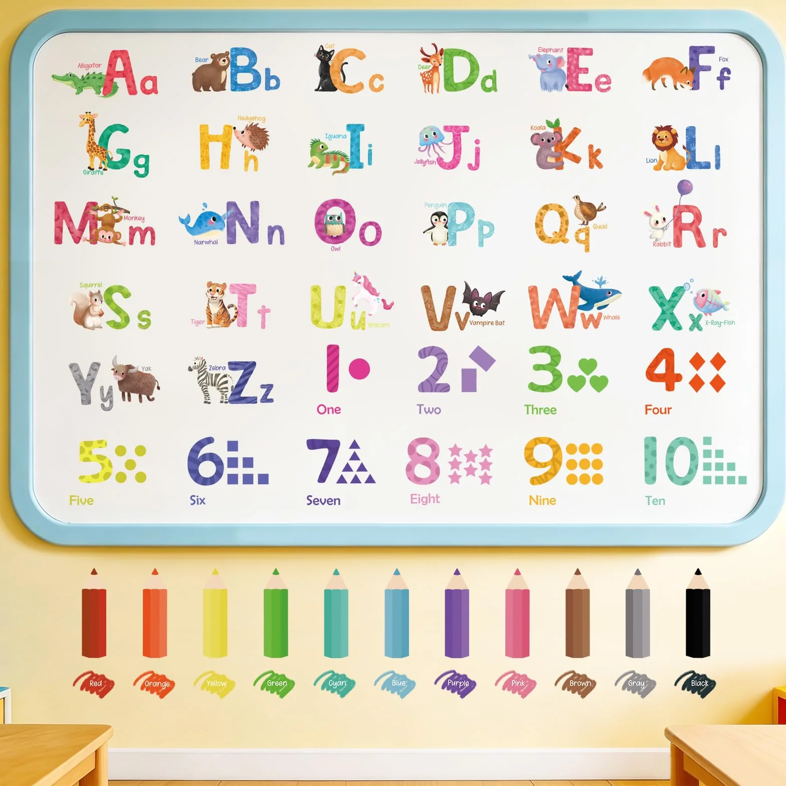 SHUCHING Stickers Muraux Alphabet Enfants, Autocollant Mural Couleur et Chiffres, Décoration Murale Chambre Bébé