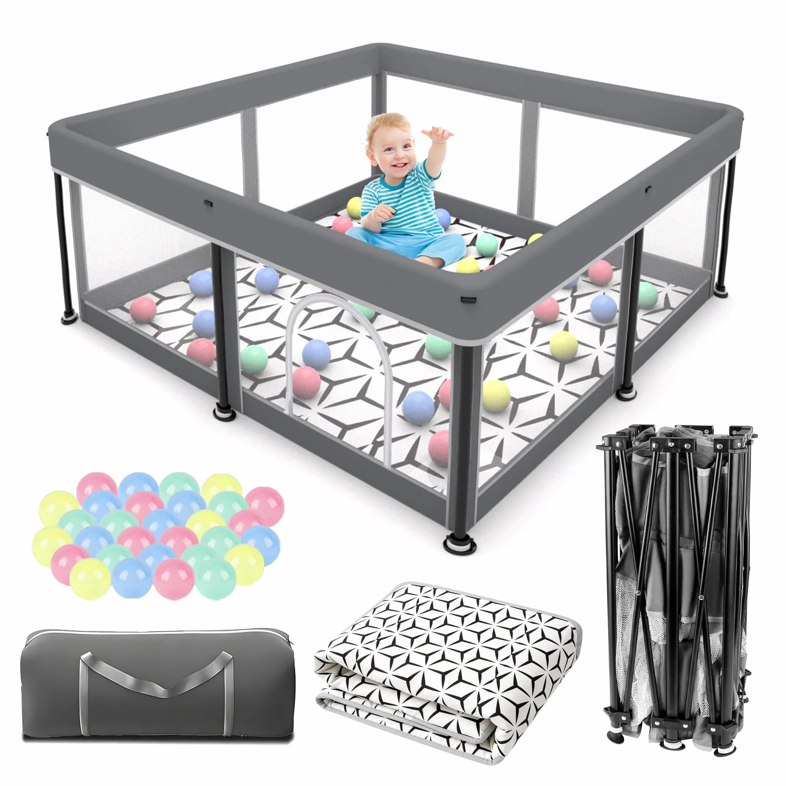 Parc pliable pour bébé avec tapis, portable, spacieux, robuste, installation rapide