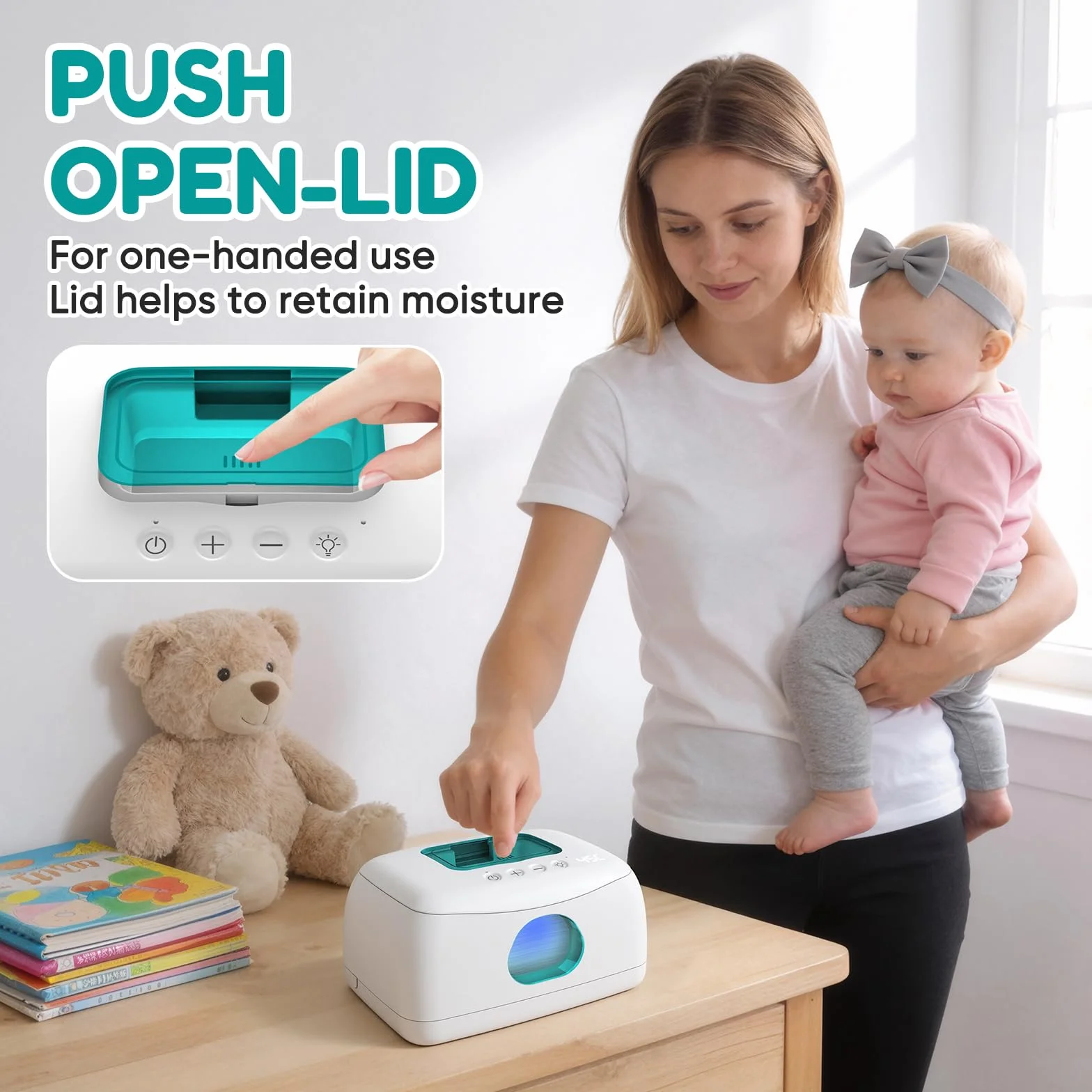 MYPIN Chauffe-lingettes pour Bébé, Température Constante 24H/24, Capacité 120 Lingettes, Veilleuse LED