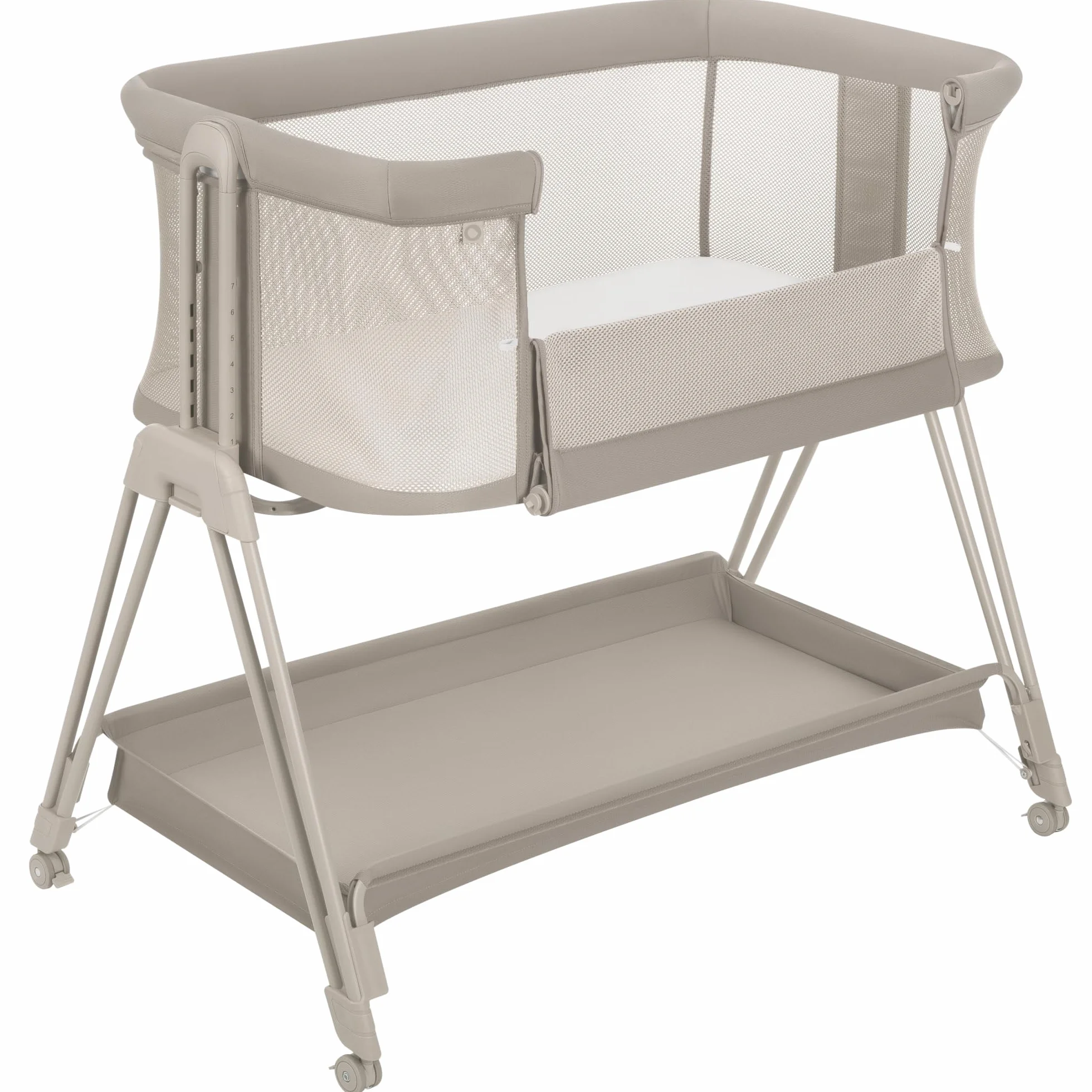 Lionelo Luna Lit Bebe Indépendant Cododo avec Matelas Co-Sleeping Nouveau-né 9 kg Hauteur Inclinaison Réglables 4 Roues Blocage Fixation Lit Parents Aéré Beige