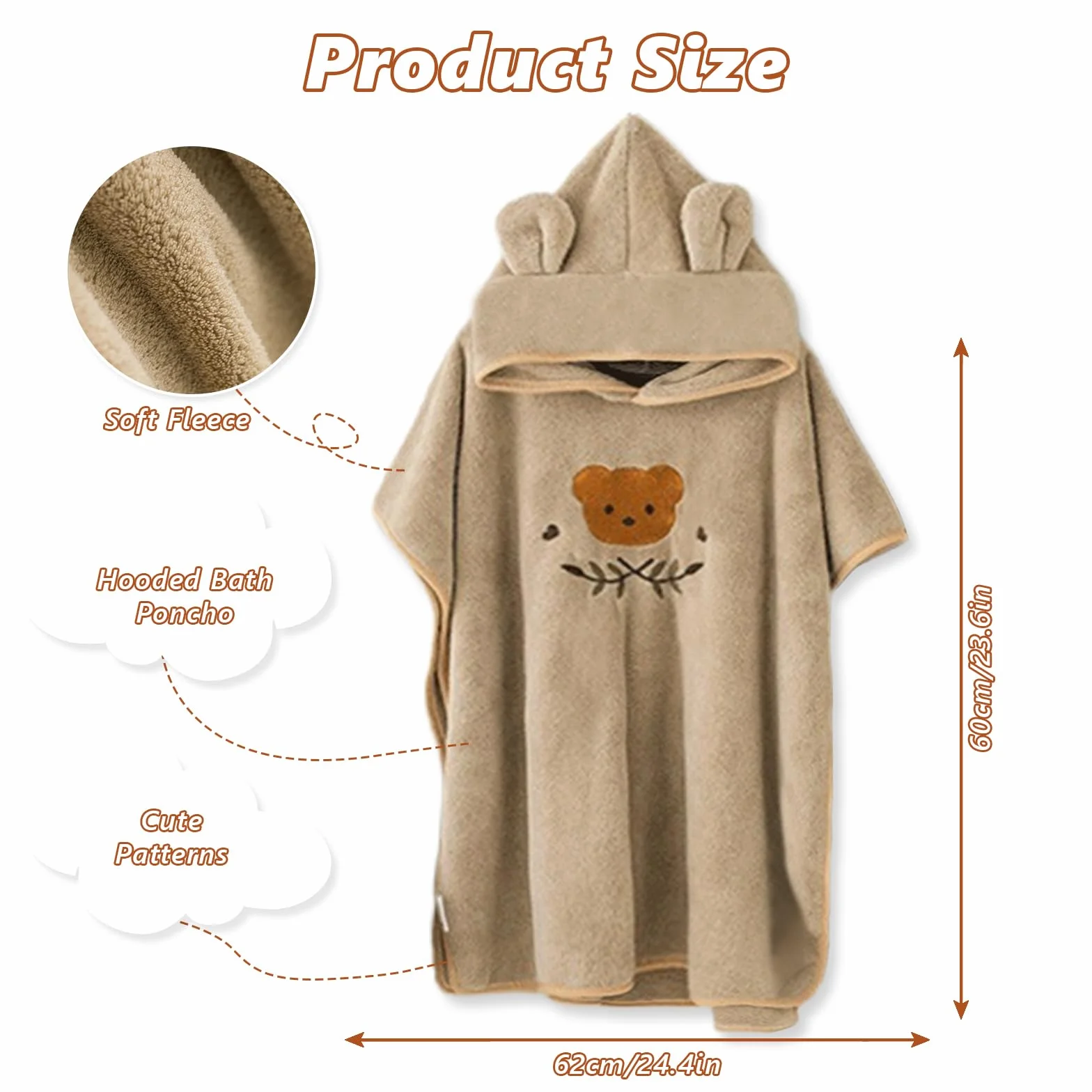 Serviette de Bain avec Capuche Bébé Poncho Super Absorbante 0-3 Ans