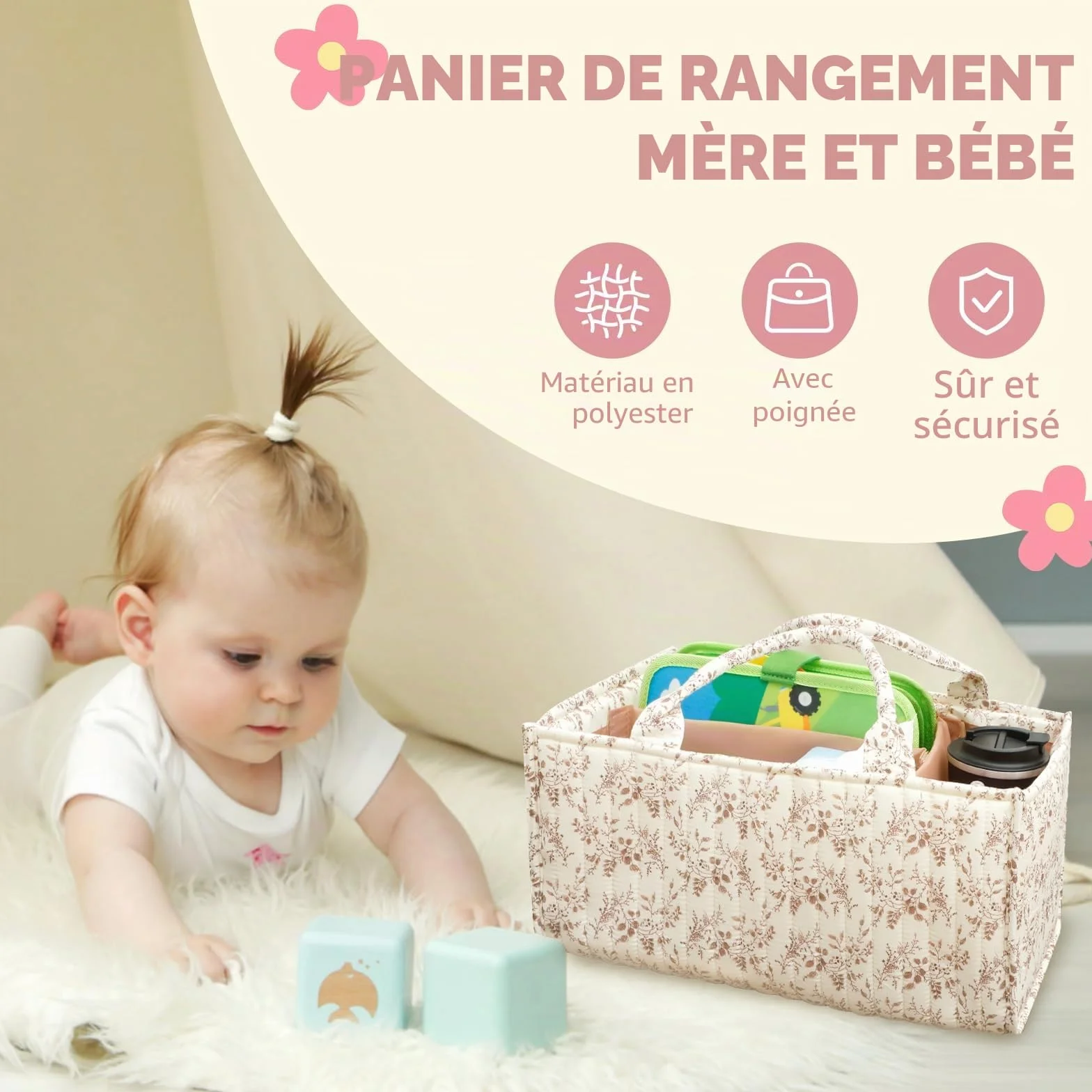 Organisateur de table à langer portable avec cloisons ajustables, organisateur de couches pour nouveau-né