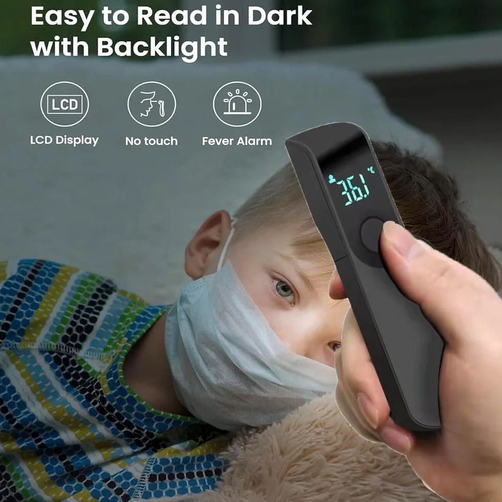 Thermomètre Frontal Sans Contact Infrarouge Médical Bébé Adulte Écran LCD Noir