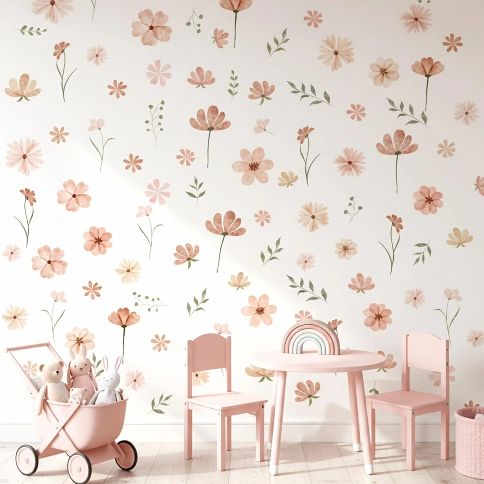Stickers Muraux Boho Fleurs Feuilles Autocollants Muraux Petits Motifs Floraux