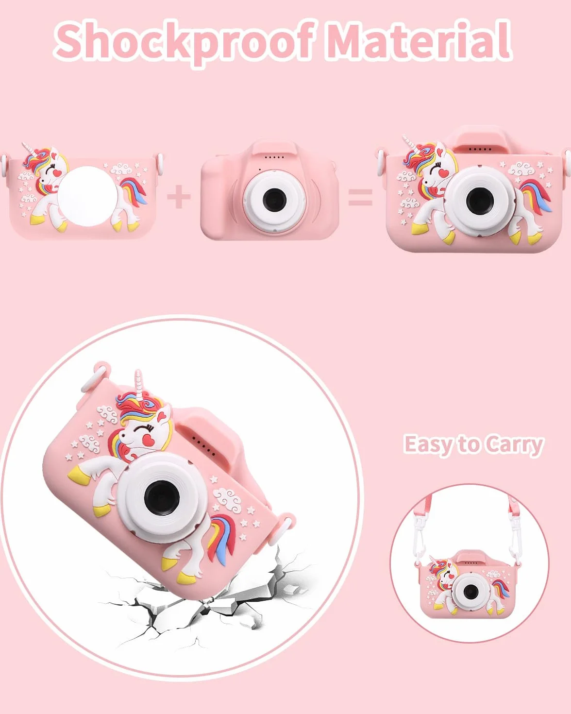 Appareil Photo Numérique Enfant 2.0 Pouces HD 1080p 64Go Carte SD Rechargeable Cadeau Filles Garçons 3-10 Ans