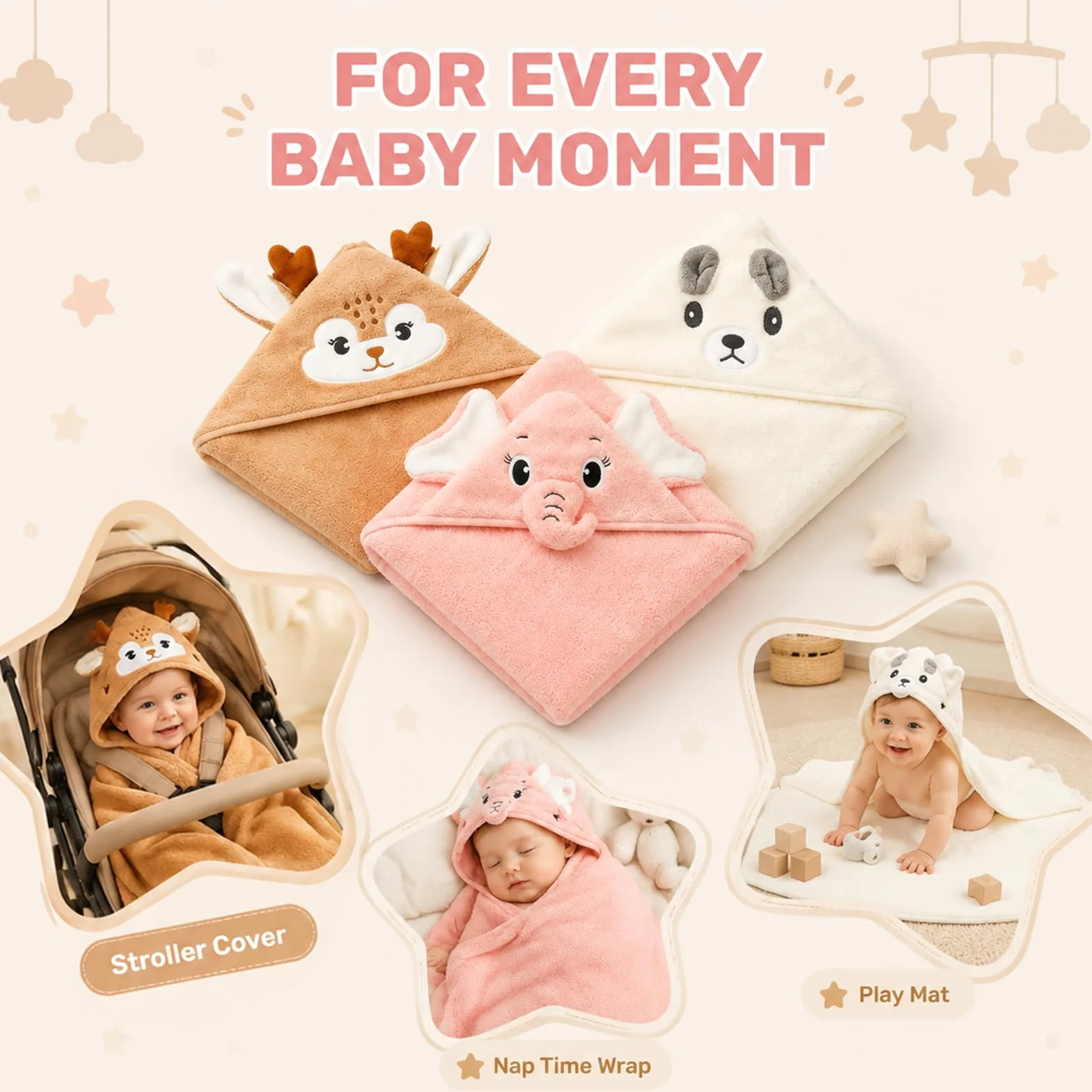 Serviettes À Capuche Bébé 80x80 cm Douces pour Tout-Petits