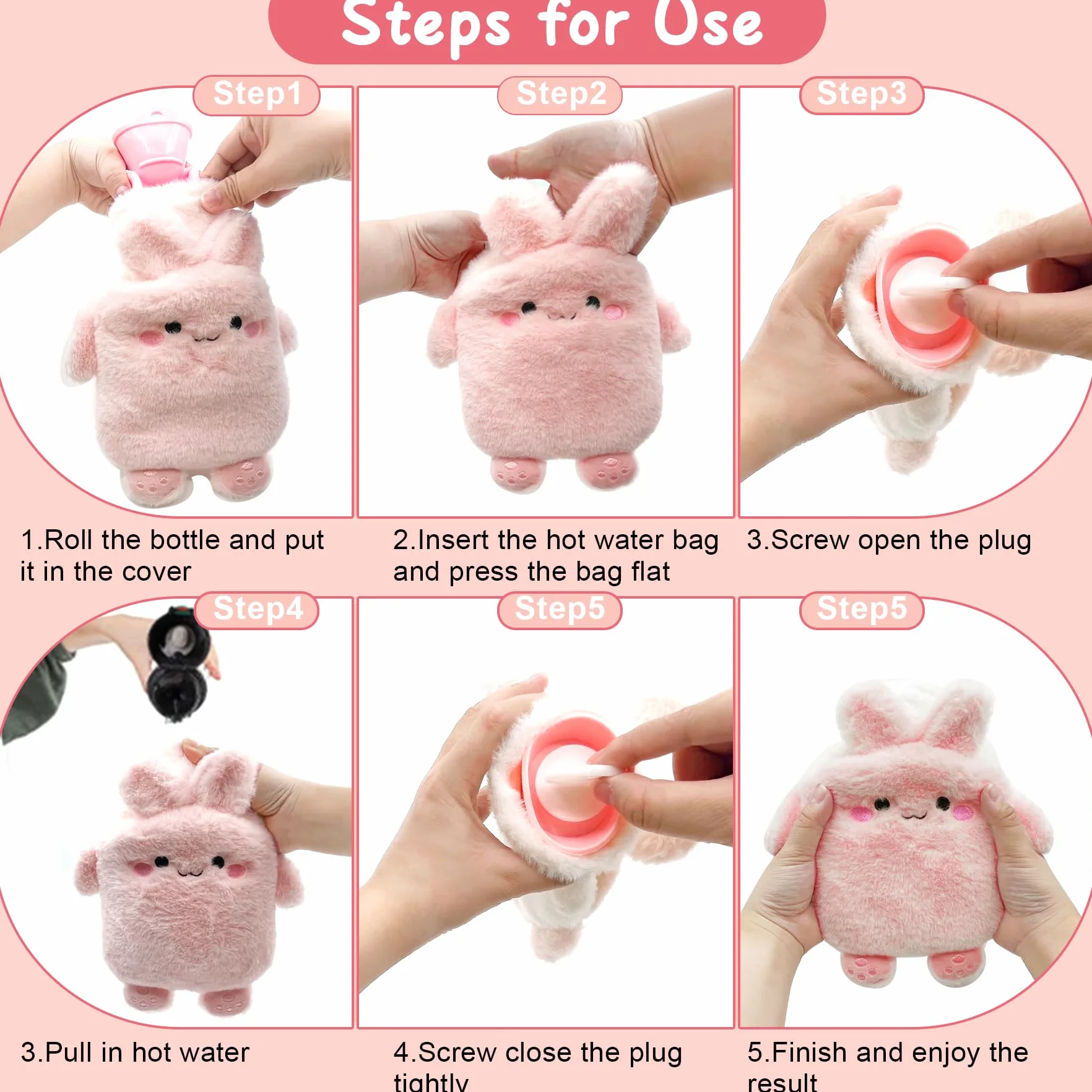 Bouillotte Avec Housse d'Eau Chaude en Silicone - Mini Peluche Sûre et Durable, Recyclable Pour l'Hiver