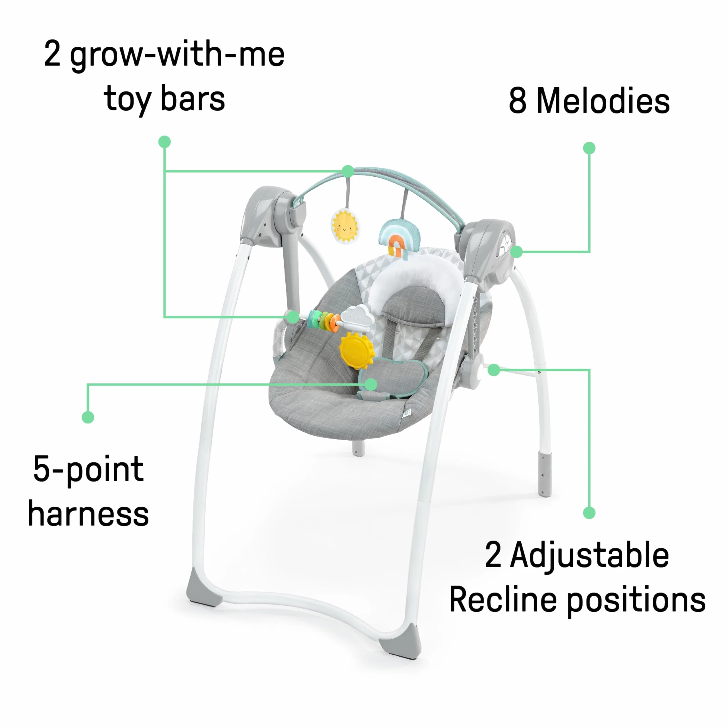 Ingenuity Balancelle Milestone Swing Arc d'Activités 6 Vitesses pour Enfants 0-9 Mois 9 kg Gris