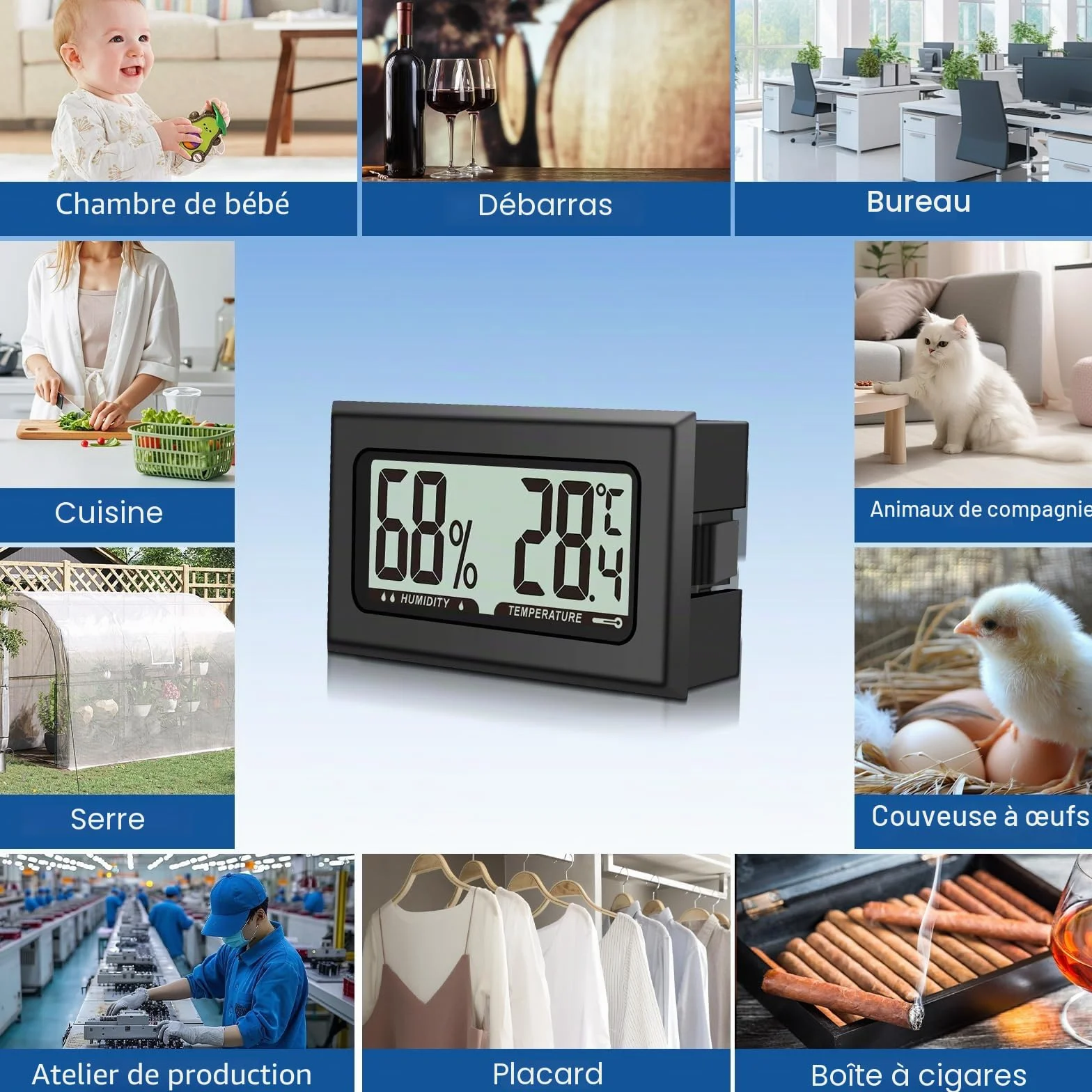 Pixelure Thermomètre Hygromètre Numérique Intérieur, Moniteur de Température et Humidité Haute Précision 8PCS