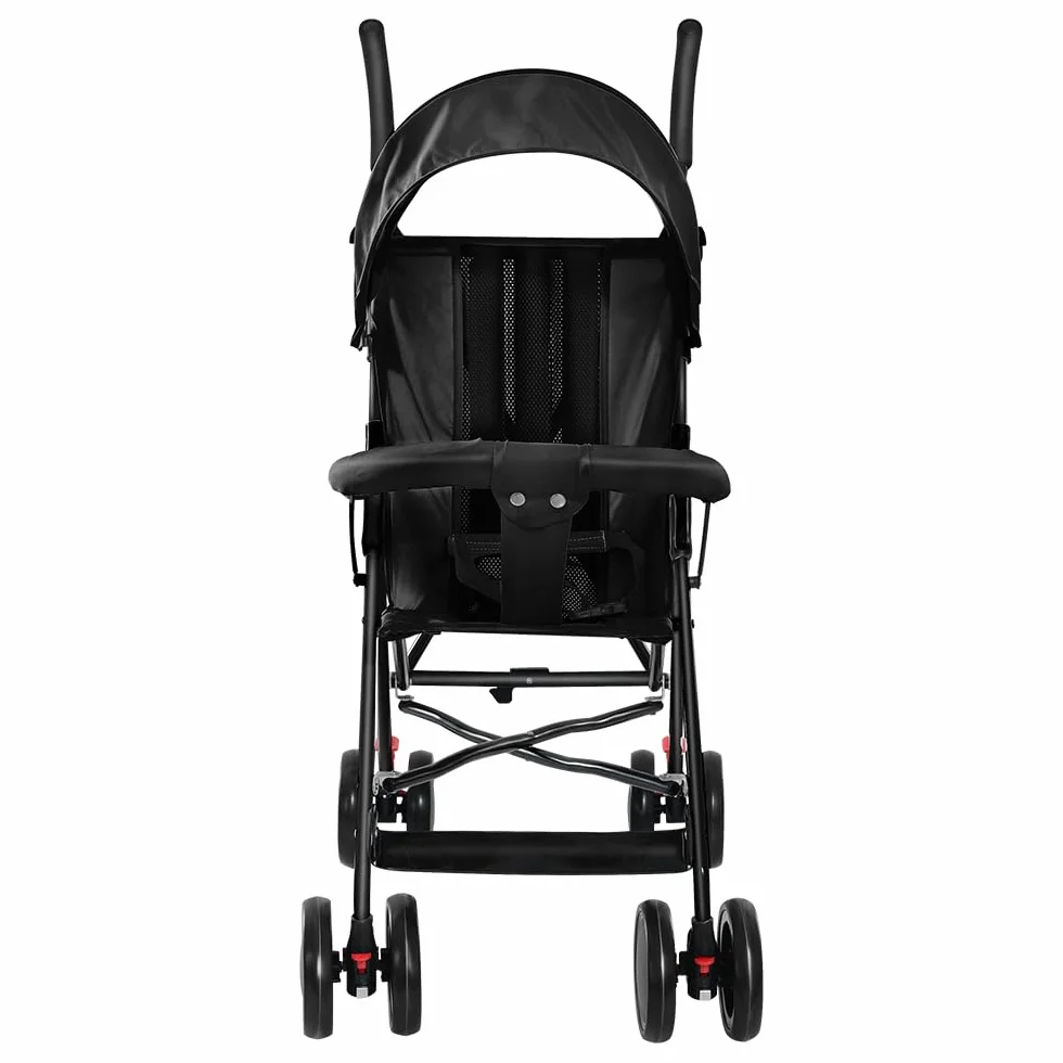 Poussette Canne Ultra Légère Compacte Pliable Inclinable Naissance à 25 kg avec Système Trolley Housse de Pluie Capote Extensible Noir