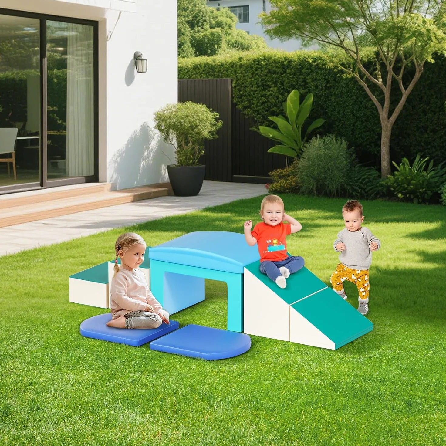 Blocs de construction en mousse pour enfants, 5 pièces souples antidérapants (bleu clair)