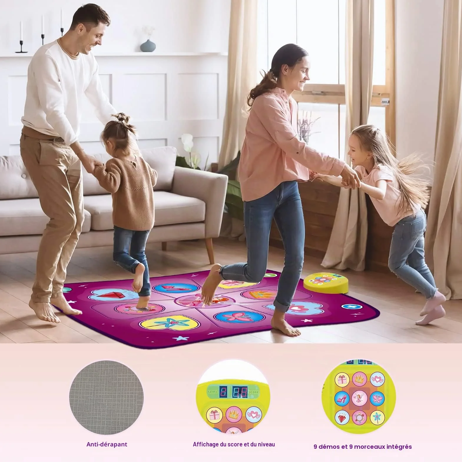 Rodzon Tapis de Danse Musical Enfants 3-8 Ans avec Affichage LED et Musique Intégrée