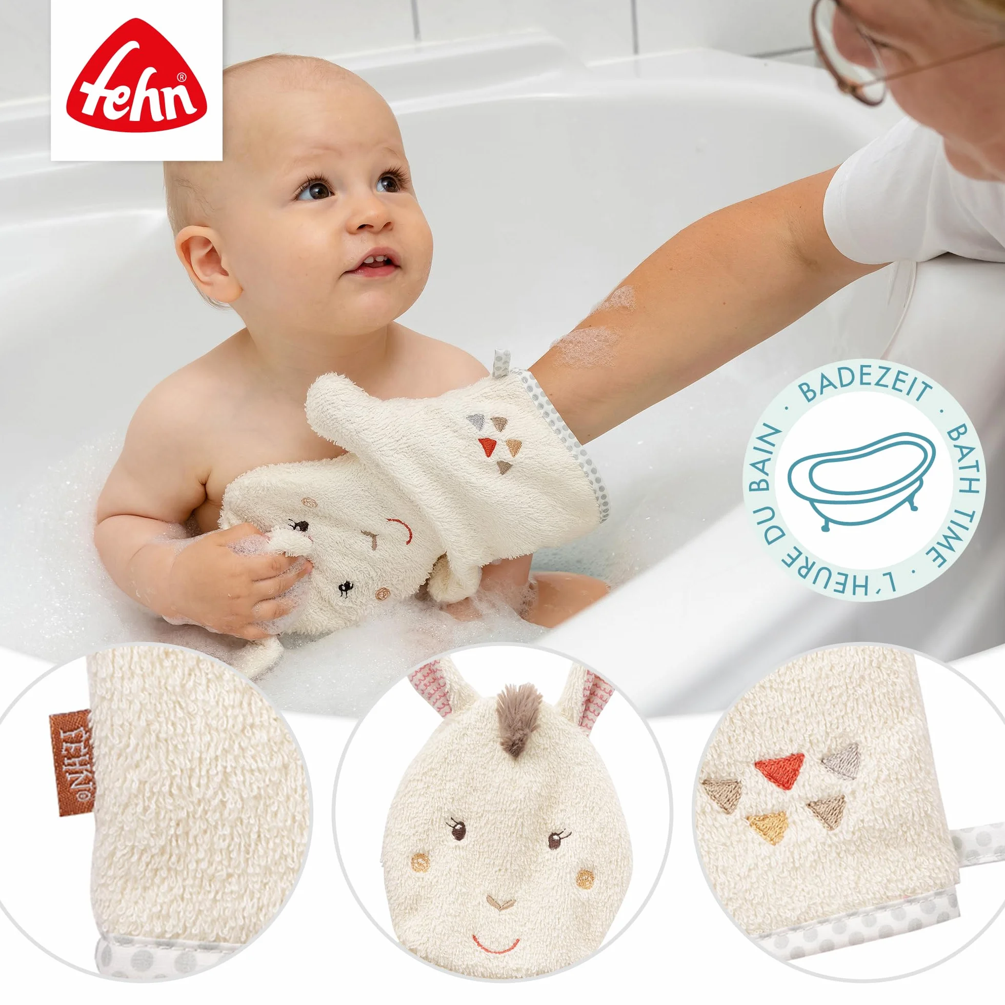 Fehn Gant de Toilette lama - Absorbant et Doux pour Bébés dès 0 Mois