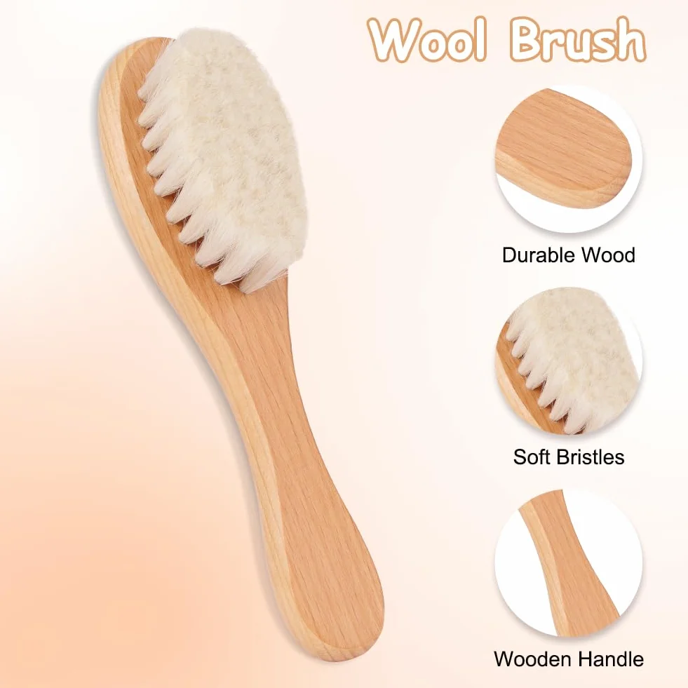 Beugo Brosse Cheveux Bébé 2 Pièce Brosse à Cheveux Poils de Chèvre Silicone Massage Nouveau-né Rose
