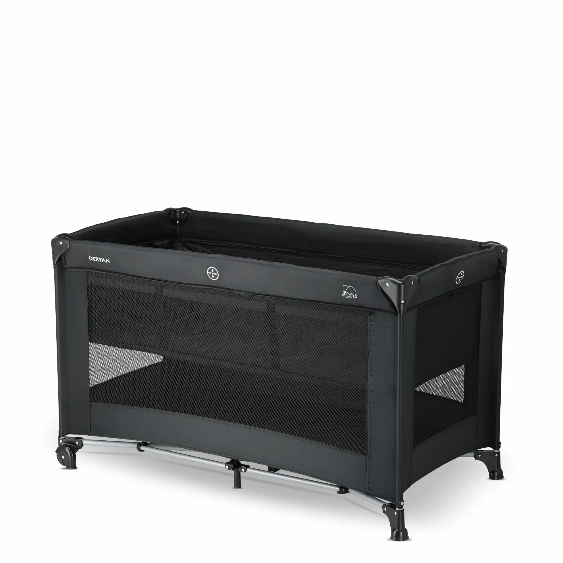 Lit Parapluie 2 en 1 Deryan pour Bébé 120x60 cm Noir avec Étagères et Sac de Transport