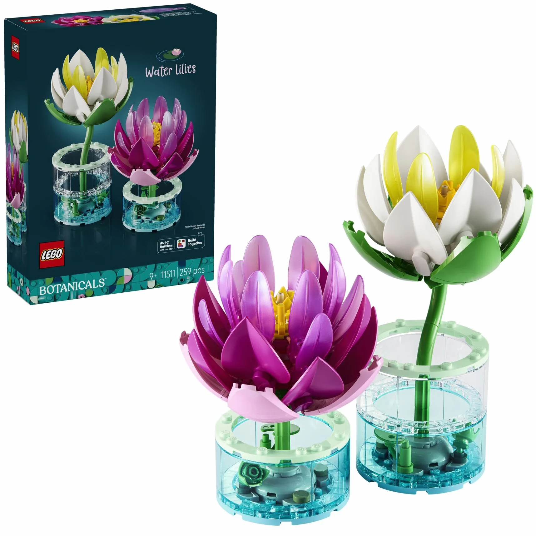 LEGO Botanicals Les Nénuphars Set de Fleurs Artificielles Fausses Plantes en Pot Vases Transparents Décoration DIY 11511