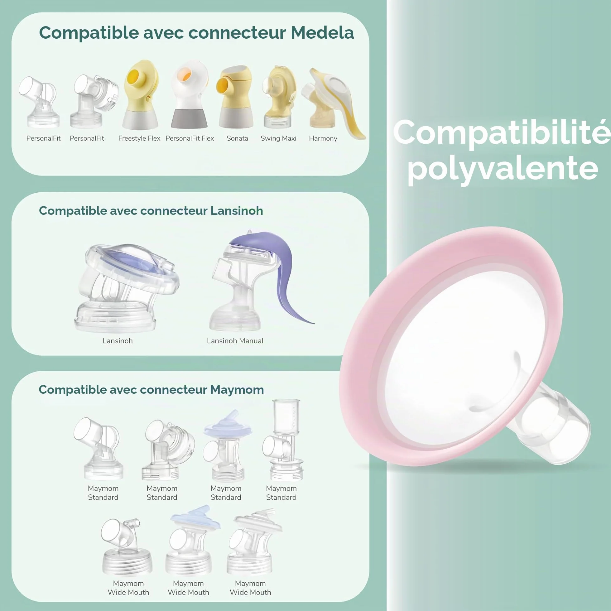 Maymom MyFit Pano 14 mm boucliers compatibles Medela PersonalFit Freestyle Harmony Maxi Freestyle Flex lot de 2