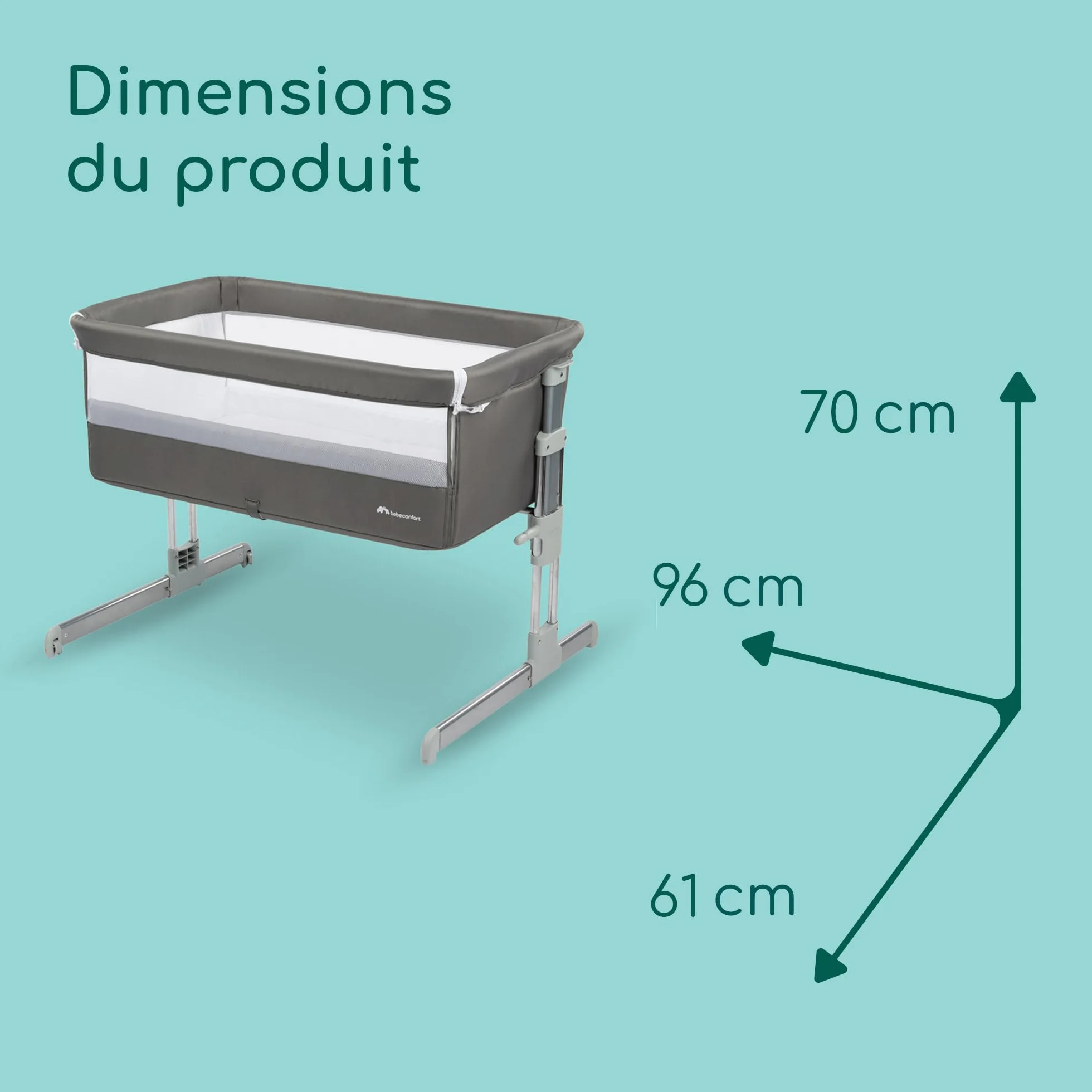 Bebeconfort Calidoo Lit Cododo Bébé Berceau 2-en-1 0-6 mois 0-9 kg Inclinable 5 Hauteurs Grand Matelas Rembourré Côtés Filet Gris Gris