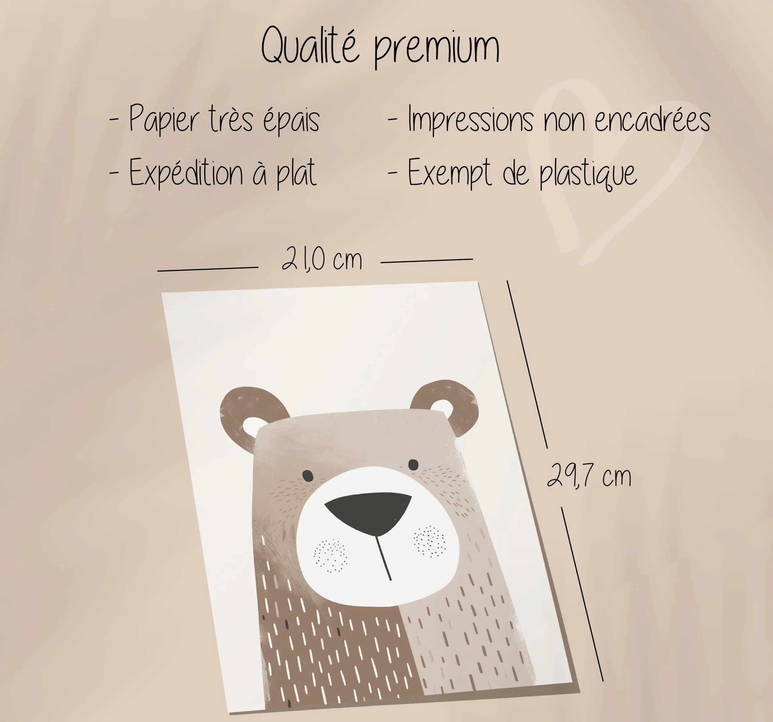 LAVEMA Affiche chambre bébé animaux beige A4 sans cadre décoration pour enfants