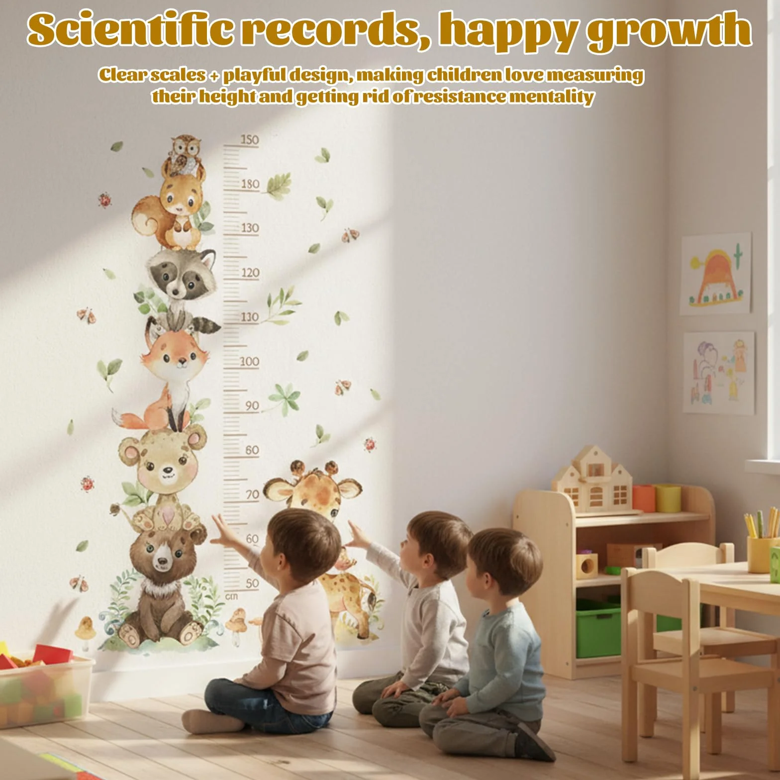 Stickers Muraux Animaux Forêt Règle Hauteur Enfant 50-150 cm