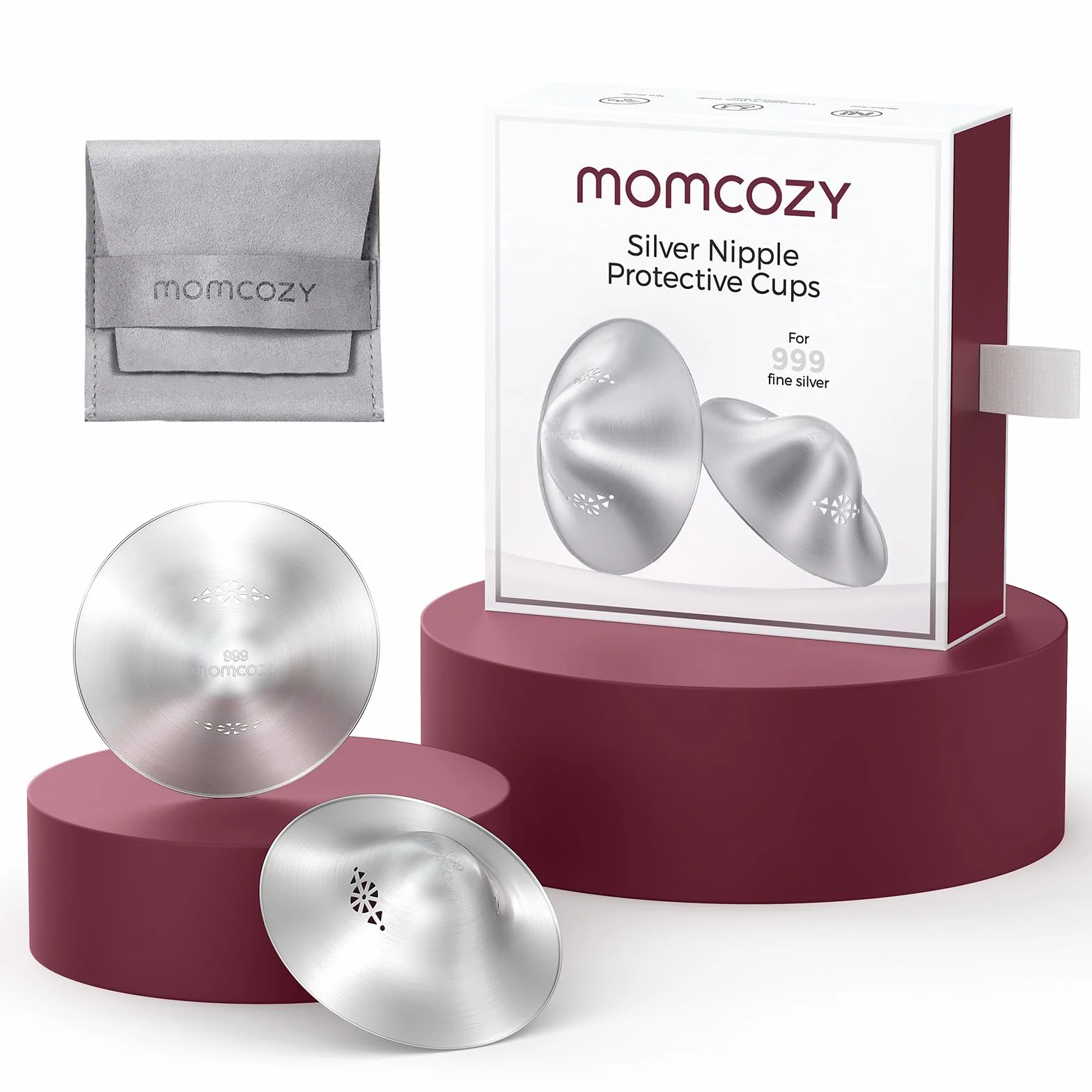 Momcozy Couvre-mamelon Allaitement Argent Taille XXL (65 mm) Perforé Respirant