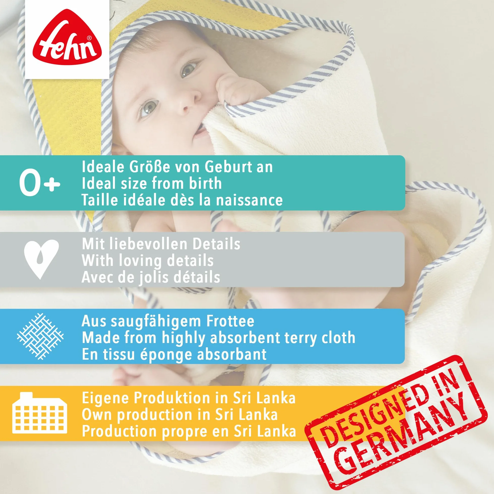 Fehn Serviette de Bain Loutre Poncho éponge avec Capuche pour Bébés 0+ Mois