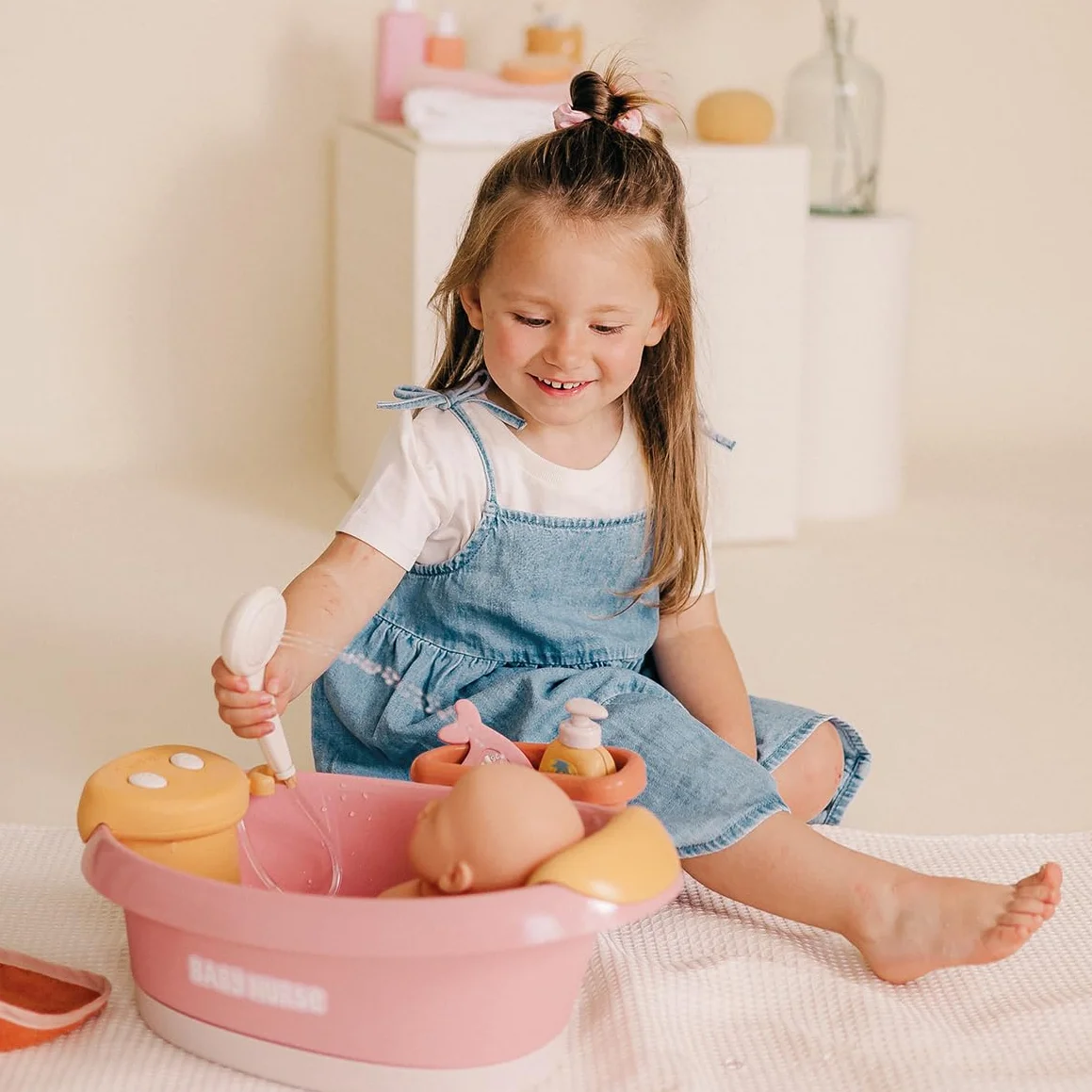 Smoby Baby Nurse Baignoire Balnéo pour Poupons 42 cm Module Electronique Jets d'eau Bulles Lumières LED Accessoires Jeux