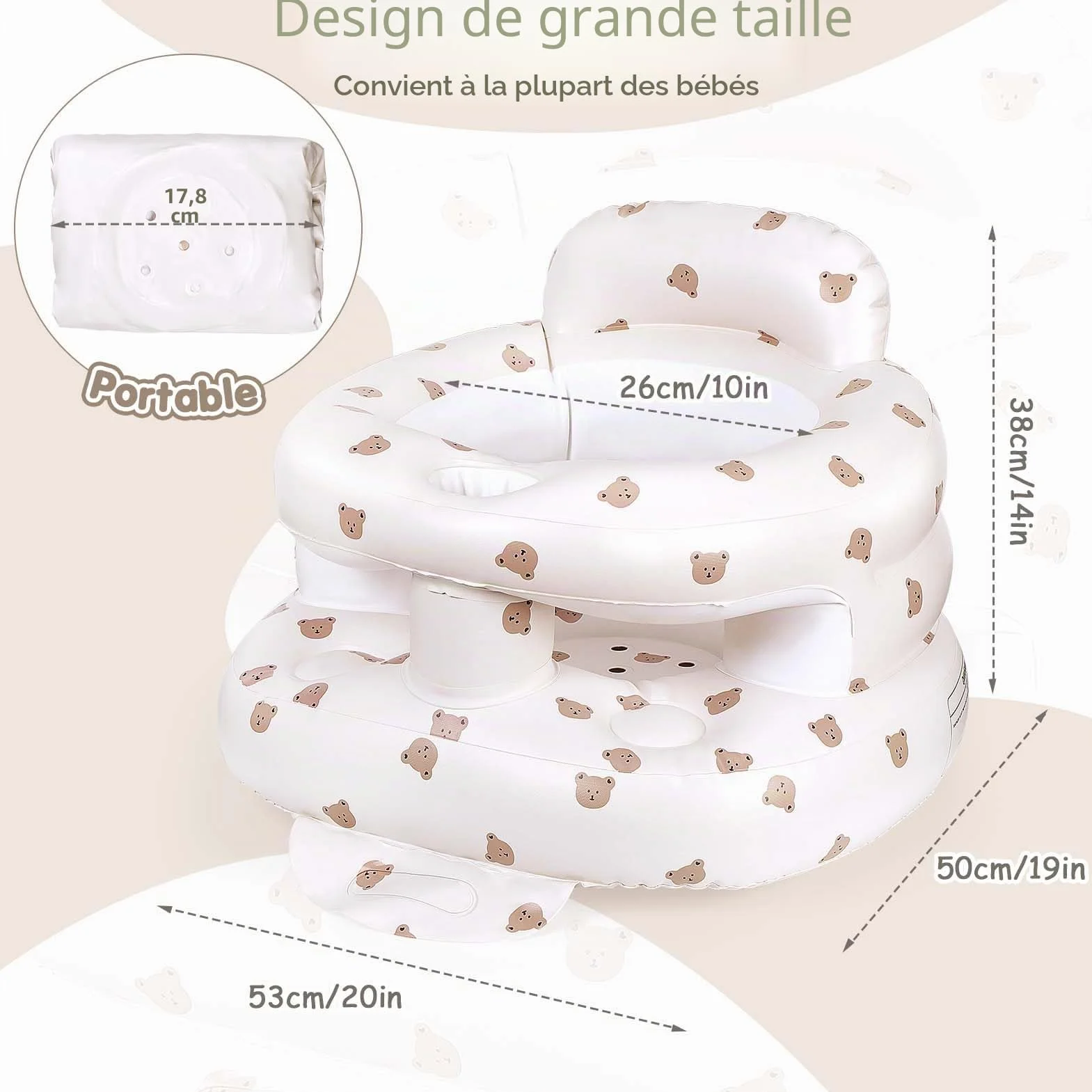 Siège Gonflable Bébé avec Pompe Intégrée Portable 3+ Mois Voyage Repas Camping