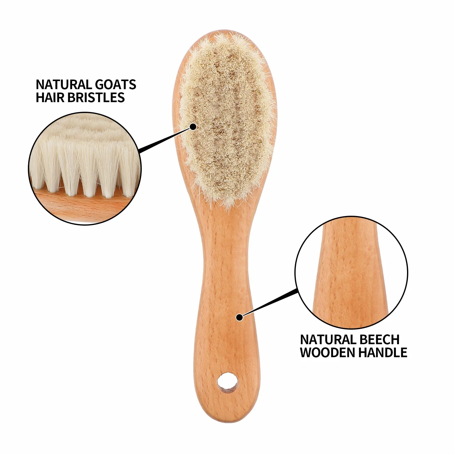 Brosse cheveux bébé en bois Poils de chèvre doux Premium pour Cradle Cap