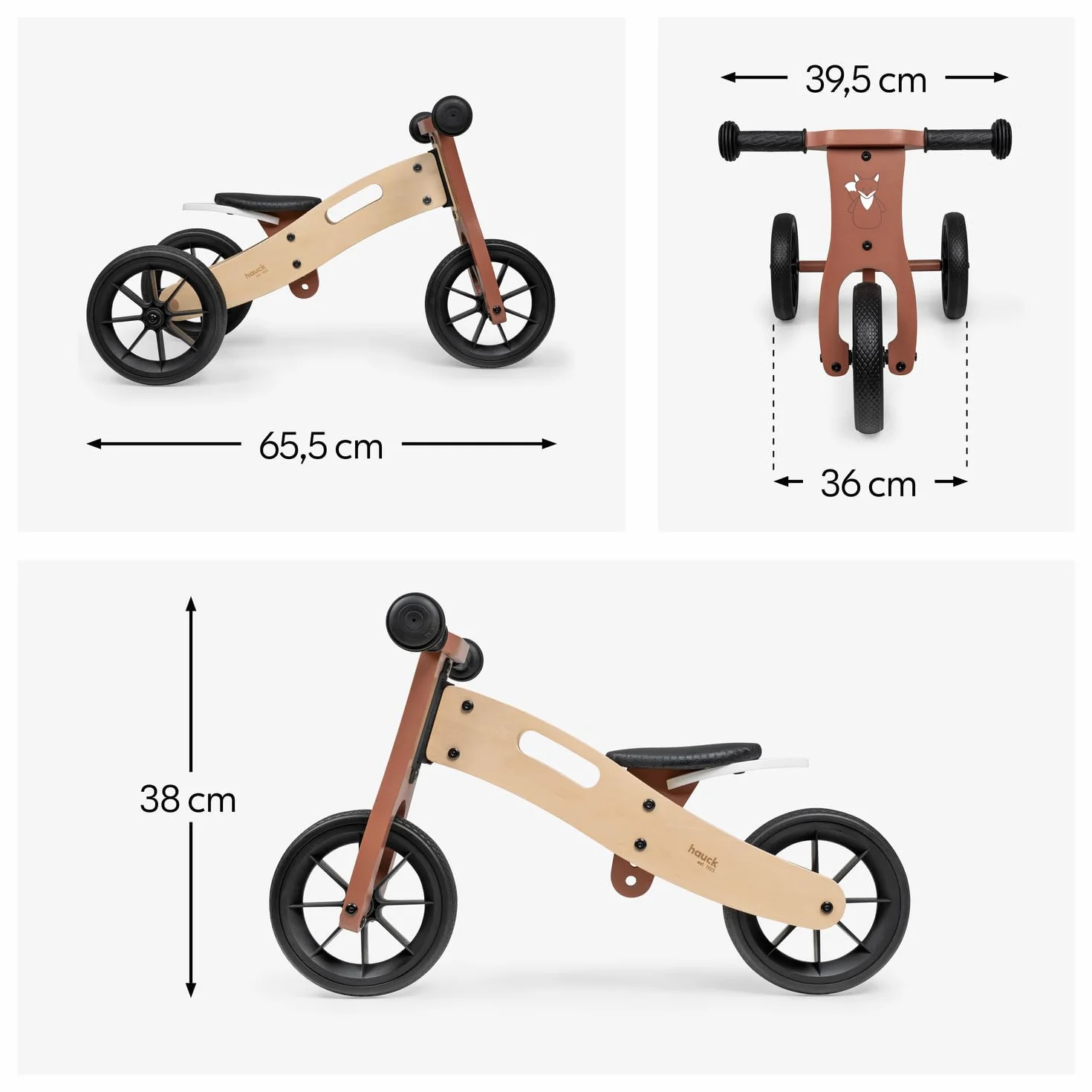 Hauck First Ride Eco 2in1 Tricycle et Draisienne Évolutive Bois 20 kg Roues 7,5"
