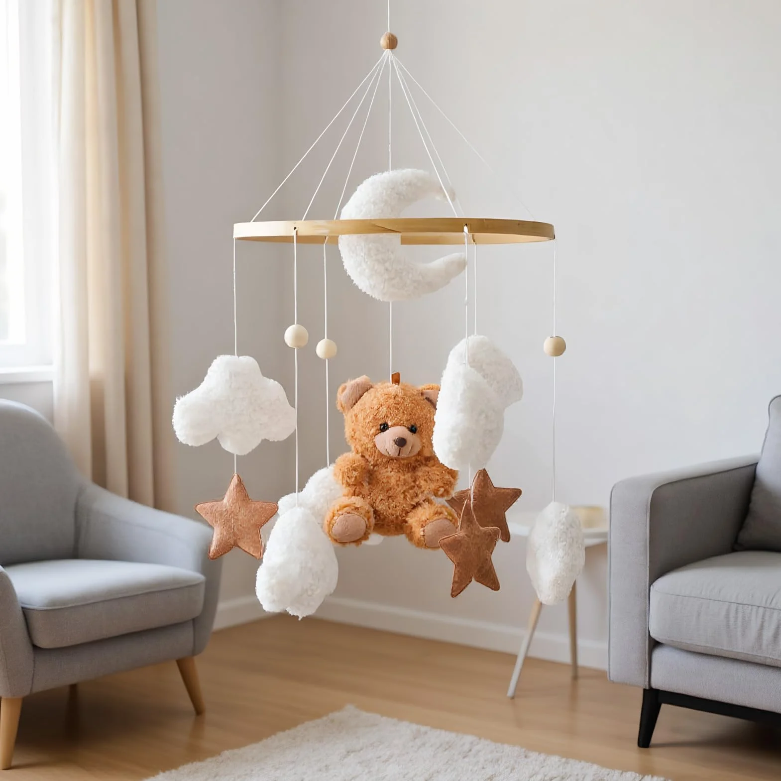 Mobile Pour Lit Bébé Décor Étoile Ours Tourne 360° pour Fille Garçon Berceau