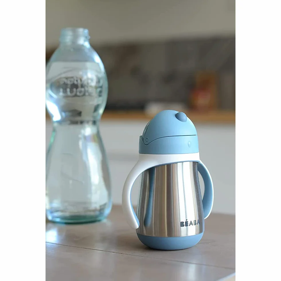 BÉABA Biberon Tasse d'apprentissage 2 en 1 Inox 250 ml Bleu