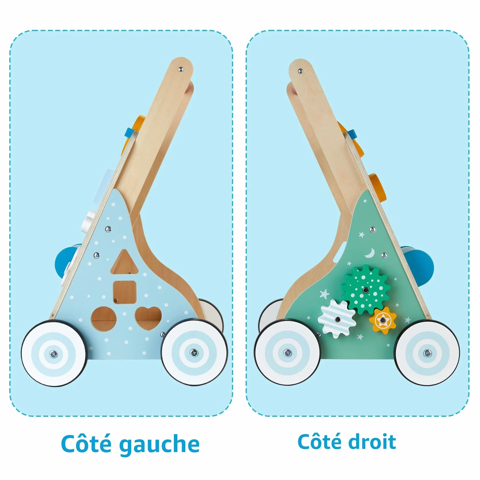 Trotteur en bois 10 en 1 chariot de marche bébé roues caoutchouc centre d'activité aide marche jouet garçons filles