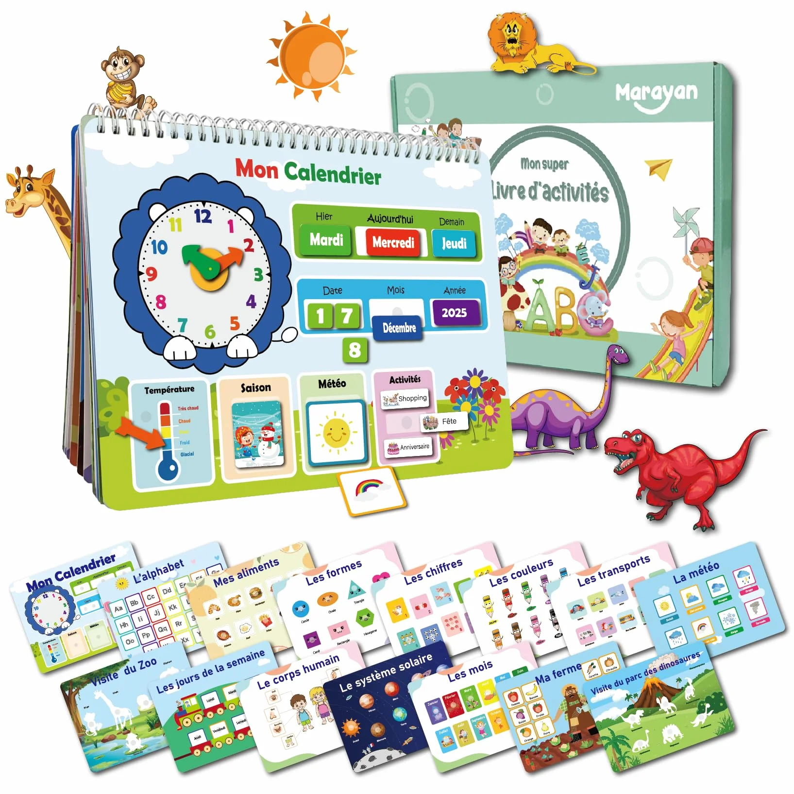 MARAYAN Quiet Book Montessori 15 Themes Educatifs en Francais Motricite Fine Alphabet Cadeau Fille Garcon