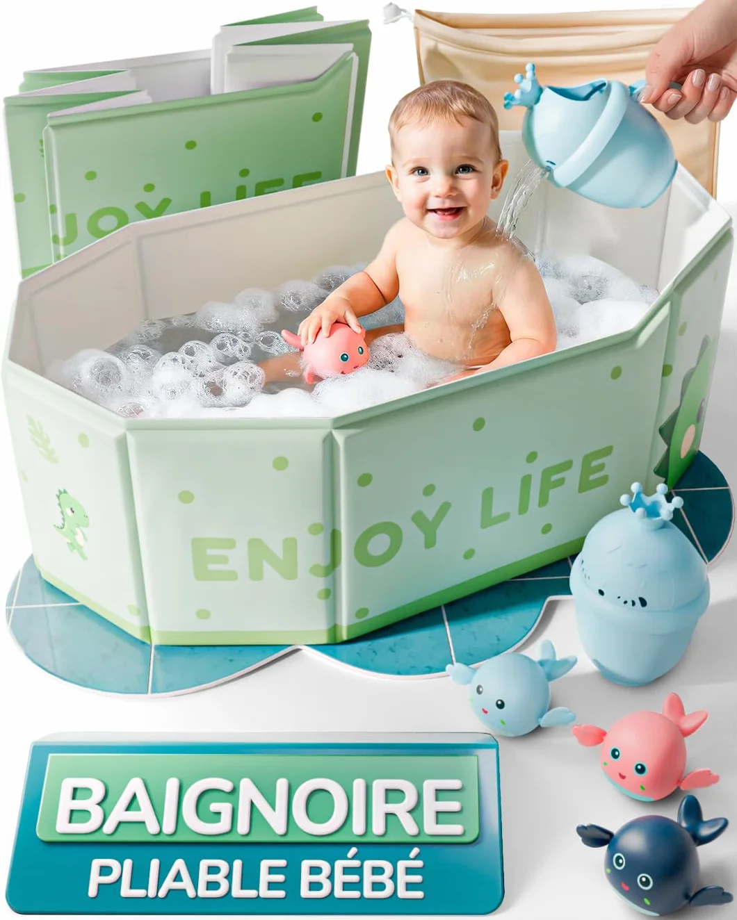 Kit baignoire pliable enfant avec accessoires antidérapante portable xxl