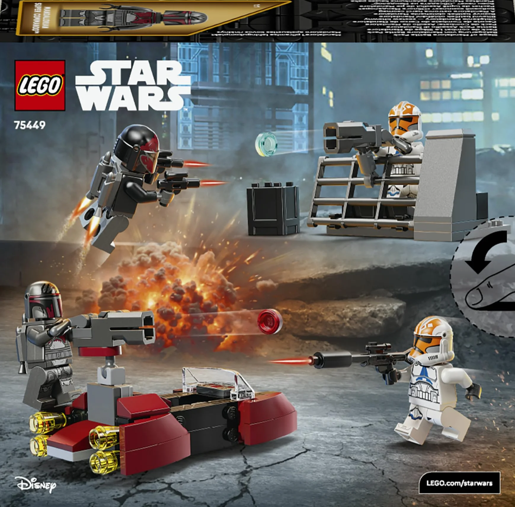LEGO Star Wars 75449 Pack de Combat Le Siège de Mandalore - Jouet d'action avec Minifigurines de 2 Mandaloriens & 2 Clone Troopers - Speeder & Pistolets Blasters - Cadeau pour Garçon dès 6 Ans