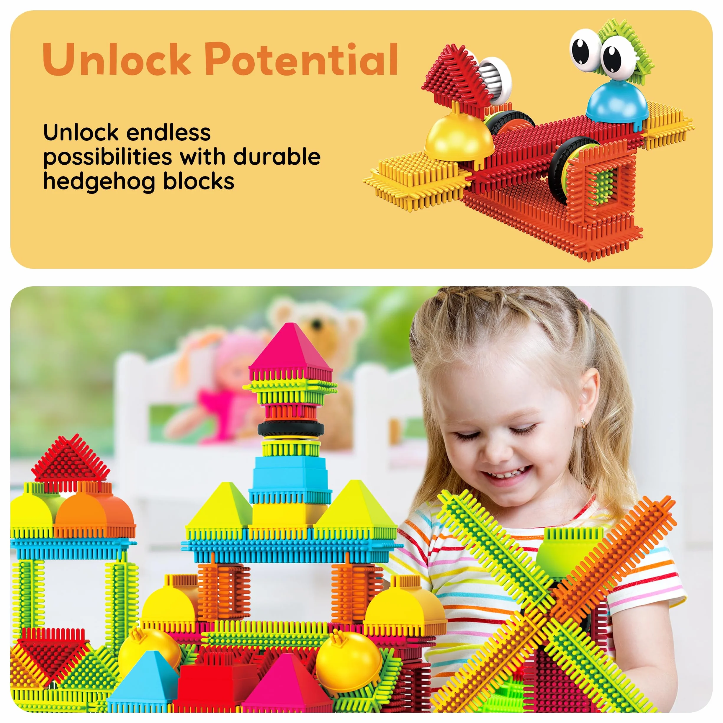 Picasso Toys PTB112 Blocs de Construction STEM en Forme de hérisson - Jouet d'apprentissage empilable