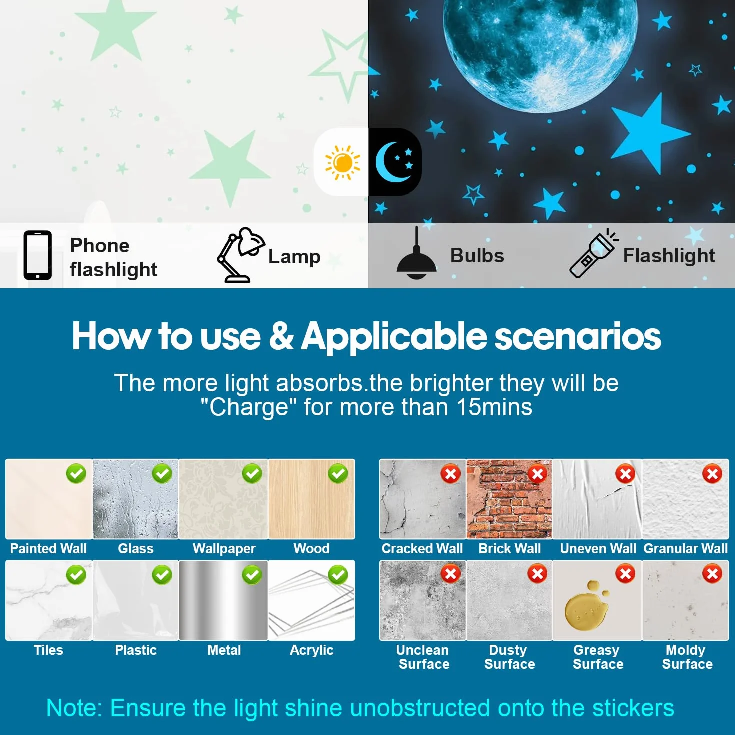 Autocollants Lumineux 629 Pcs Étoiles Phosphorescentes Stickers Fluorescents Décoration Plafond Chambre Enfant