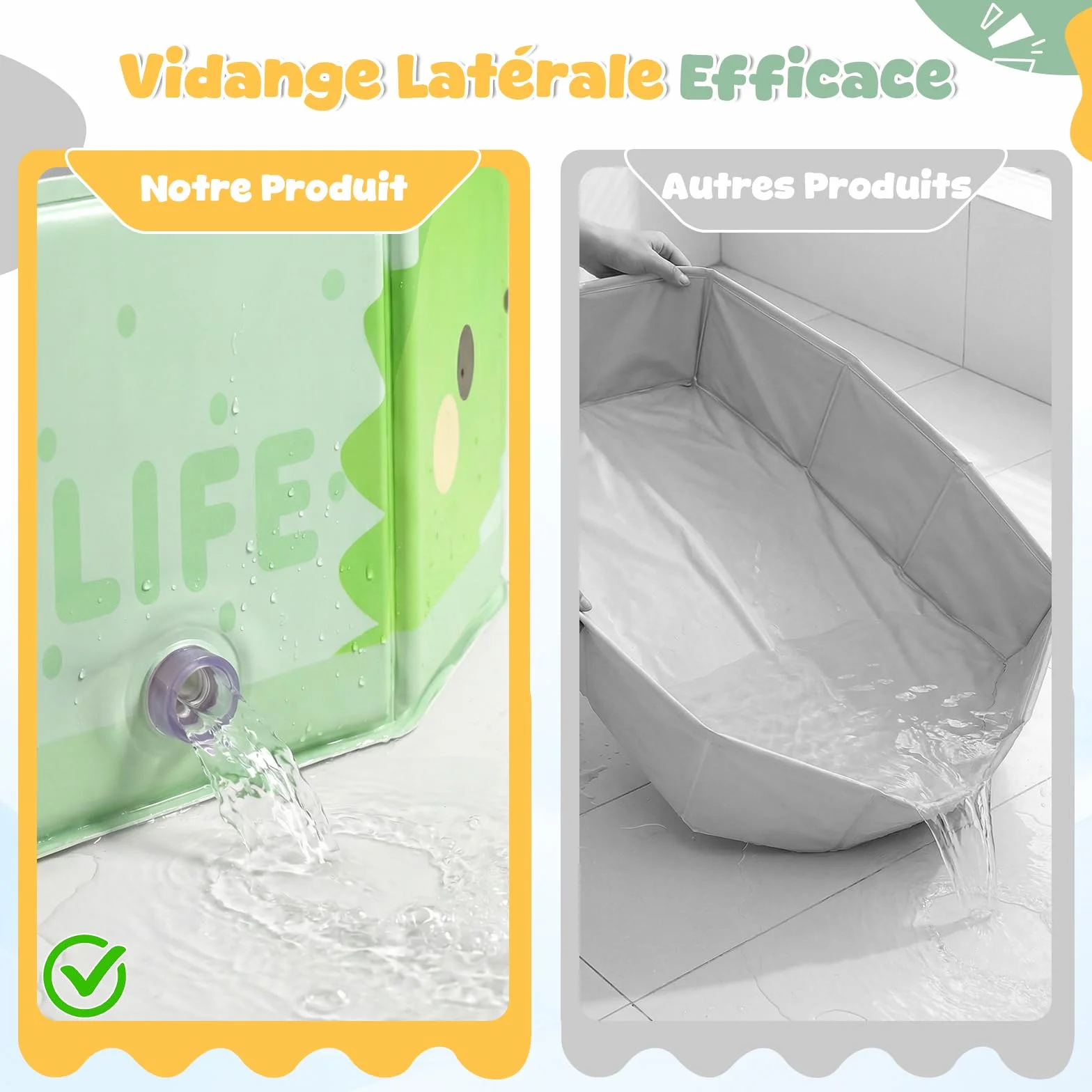 Orzbow Baignoire Pliable Bébé, Grande Baignoire avec Base Antidérapante, Vert, 6 Mois à 6 Ans