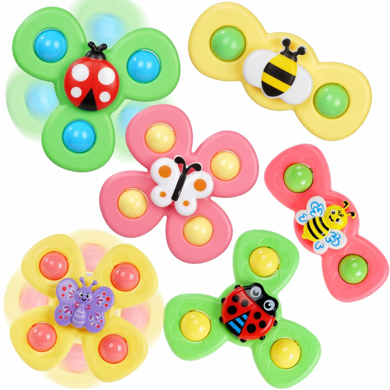 Ainiv Jouets de Bain Bébé Coccinelle Abeille Papillon Animaux Mignons 6PCS Ventouses Rotatives Spinner Cadeau