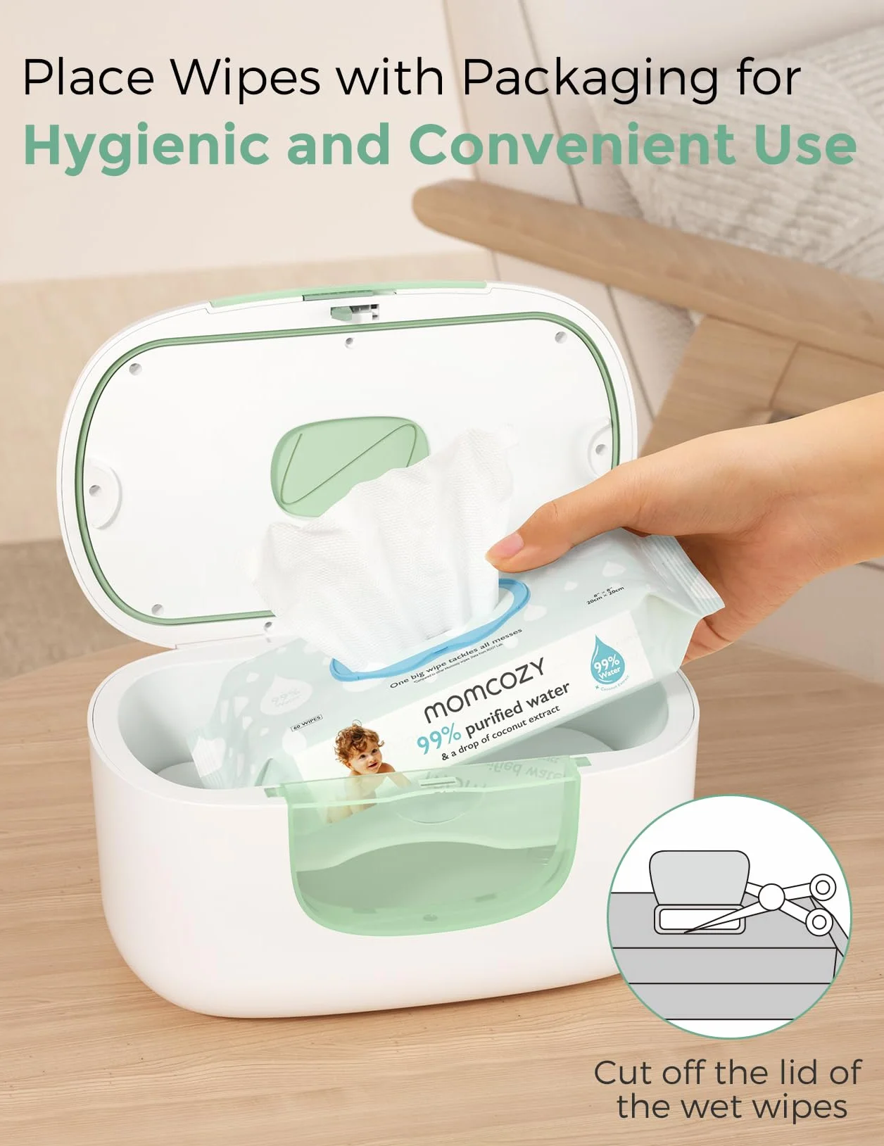 Momcozy Lot de 100 distributeurs de lingettes pour bébé, chauffage rapide 10 min, 4 modes température, design ressort silicone