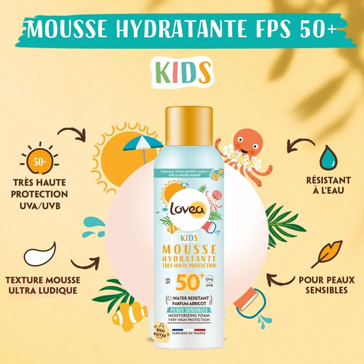 LOVEA Mousse Hydratante Kids FPS 50+ Très Haute Protection Solaire Visage & Corps 150 ml